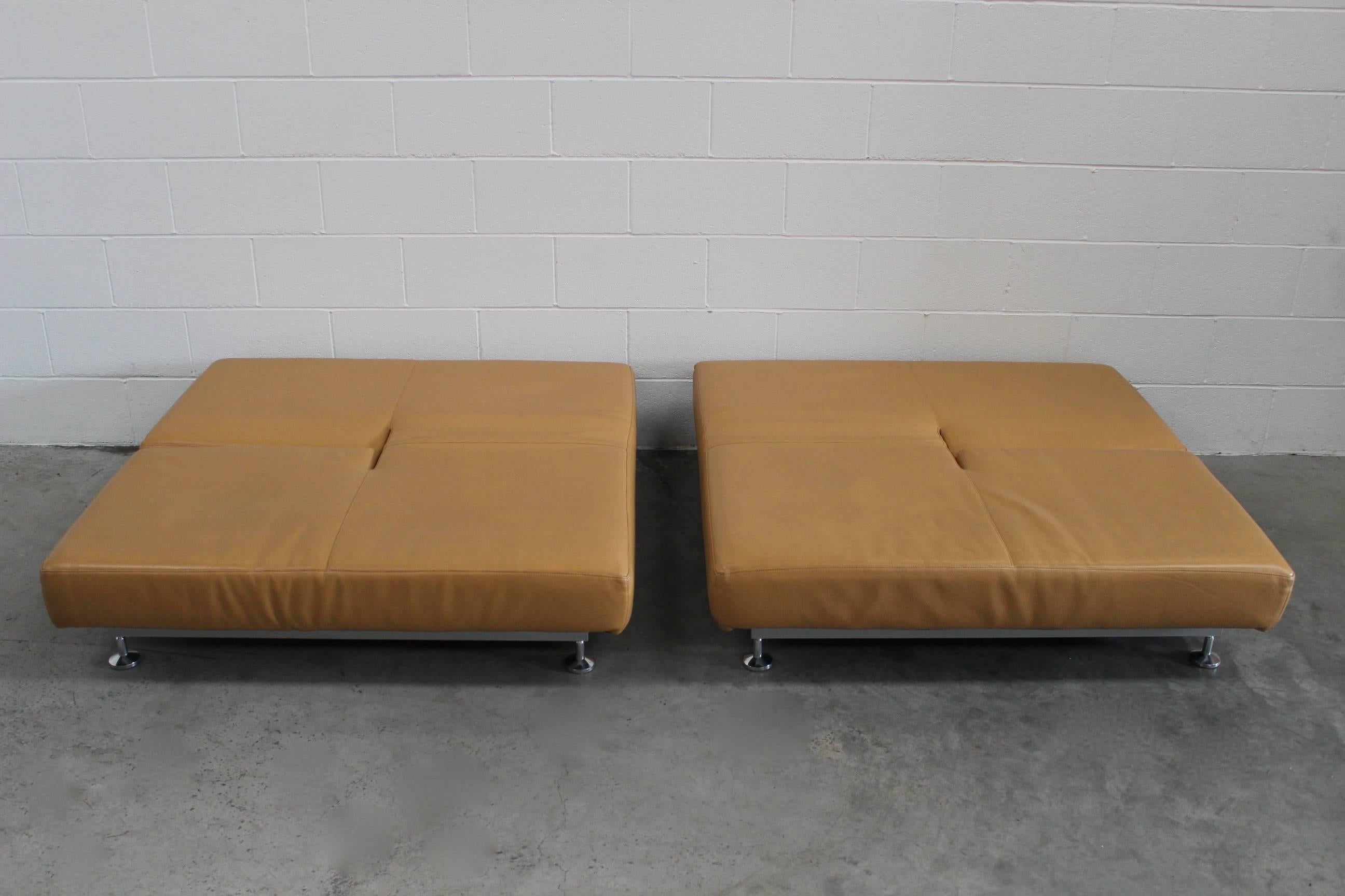 Hand-Crafted Pair of Edra “Damier” Sofa or Chaise Units in Tan Leather by Francesco Binafare