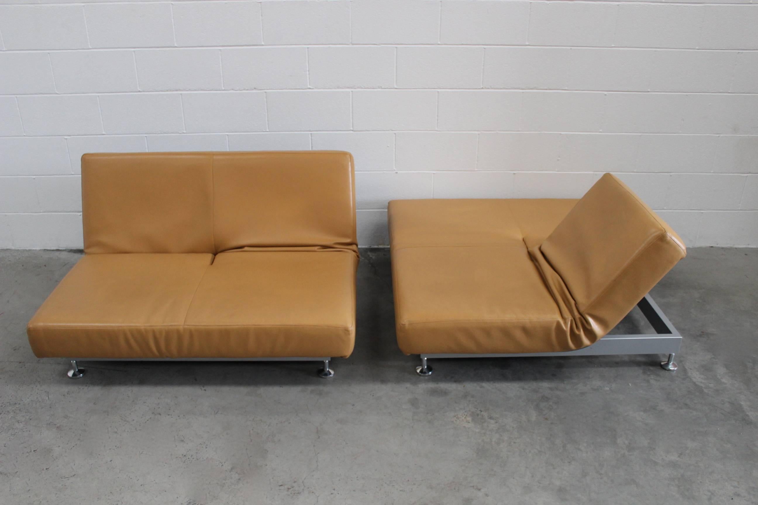 Pair of Edra “Damier” Sofa or Chaise Units in Tan Leather by Francesco Binafare In Excellent Condition In Barrowford, GB