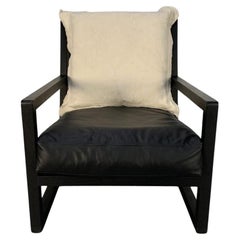 B&B Italia “Maxalto Clio” Armchair, in Black Leather & Linen X2