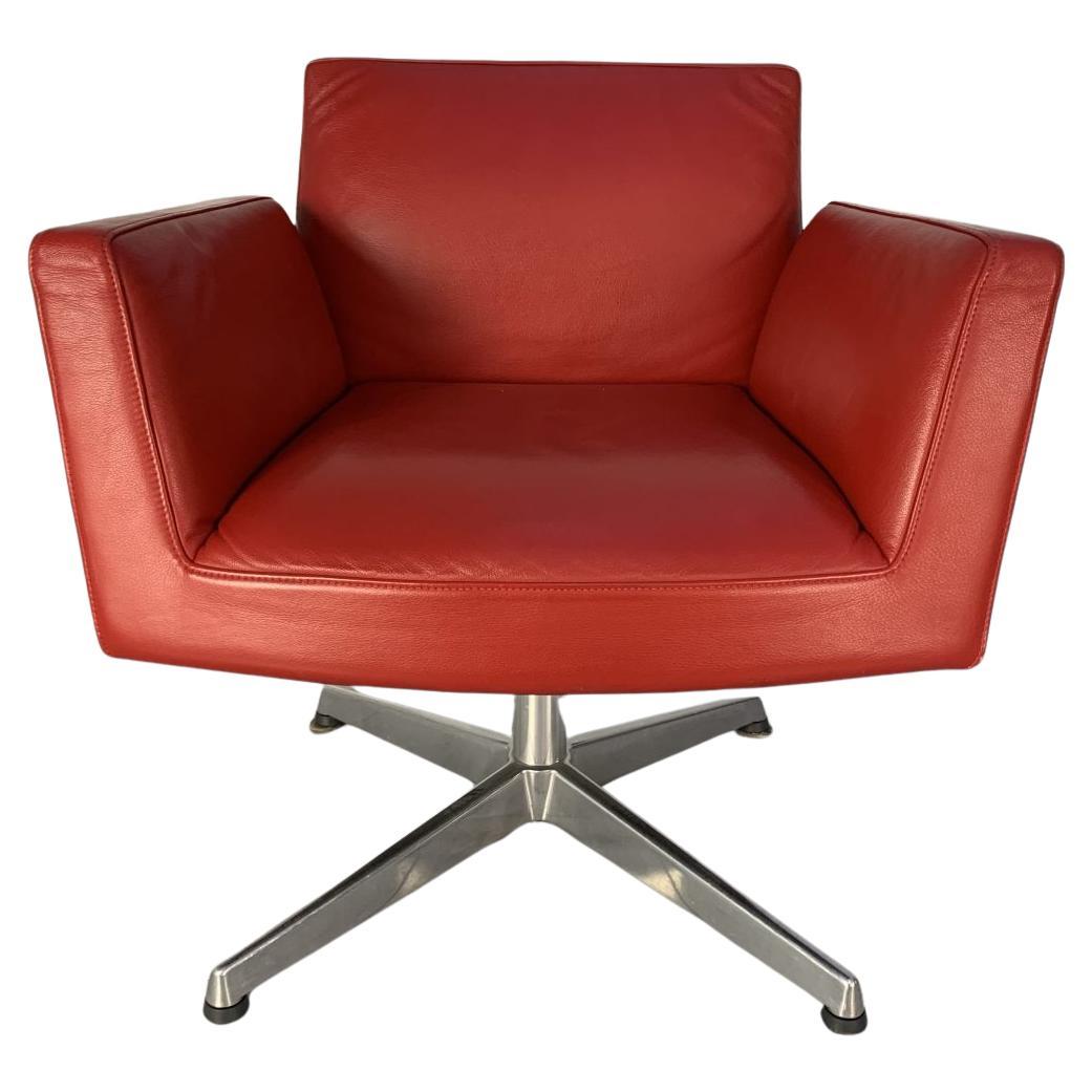 2 fauteuils pivotants Poltrona Frau Chancellor - En cuir Pelle Frau SC rouge