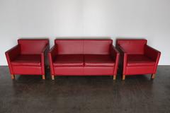 Knoll Studio "Krefeld" Sofa and Armchairs in Red Leather by Mies Van Der Rohe