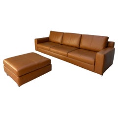 Used Poltrona Frau "Massimosistema" 4-Seat Sofa & Ottoman In Tan Brown Saddle Leather