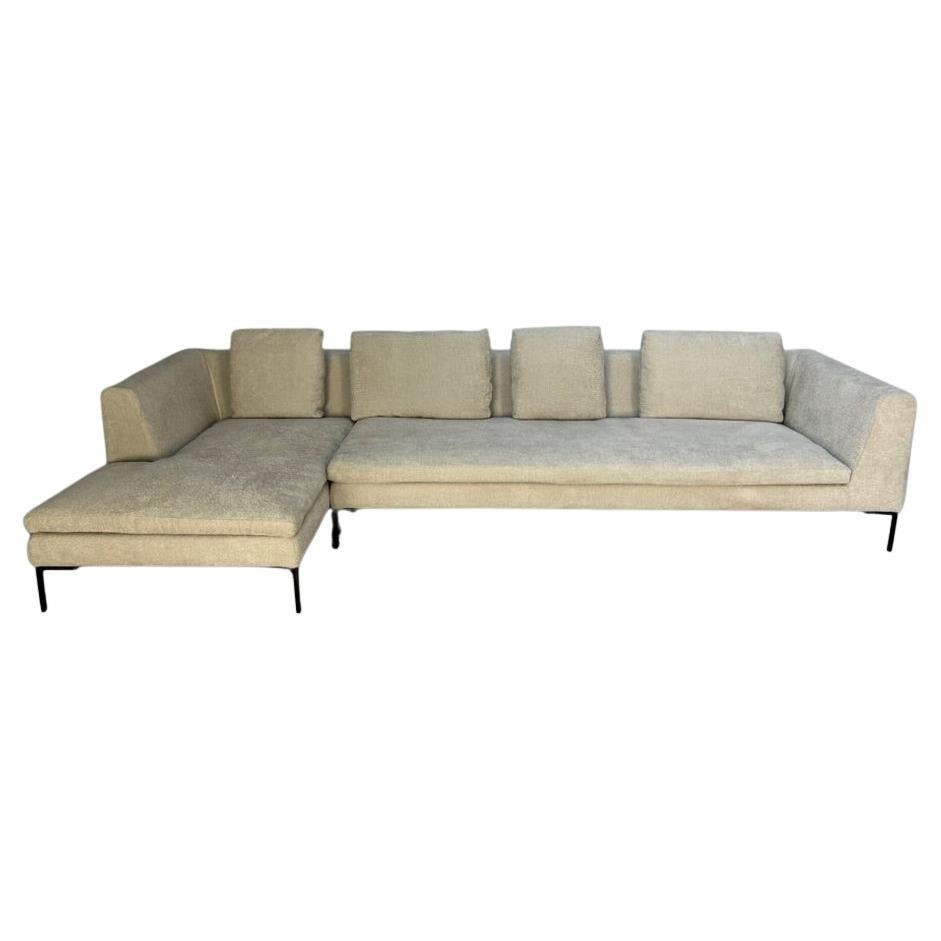 B&B Italia "Charles" L-Shape Sofa - In Pale Grey Boucle