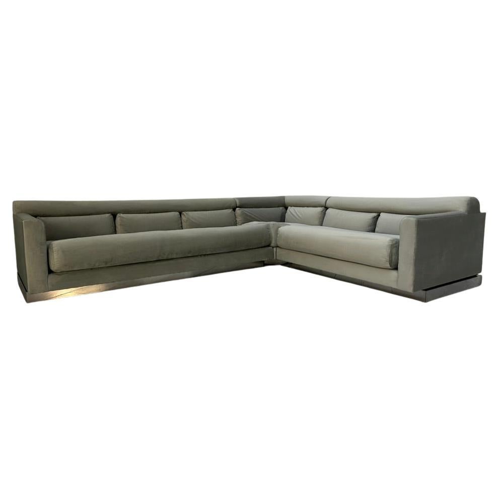 Vladimir Kagan L-Shape 5-Seat Sectional Sofa - In Pale-Grey Velvet For Sale