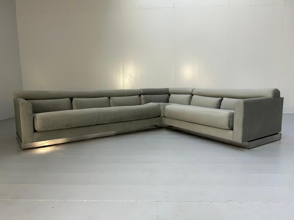 Contemporary Vladimir Kagan L-Shape 5-Seat Sectional Sofa - In Pale-Grey Velvet For Sale