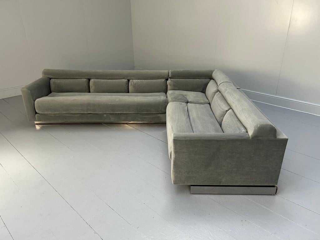 Vladimir Kagan L-Shape 5-Seat Sectional Sofa - In Pale-Grey Velvet In Good Condition For Sale In Barrowford, GB