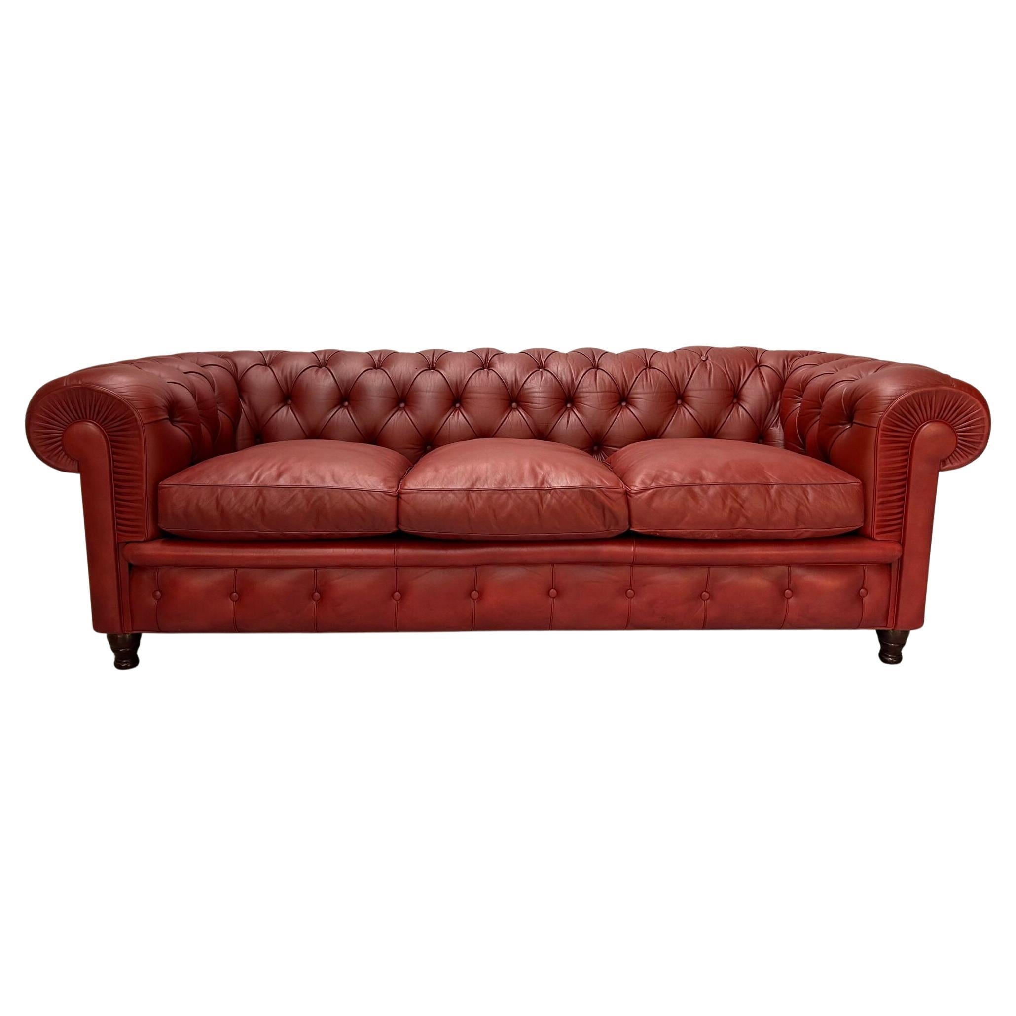 Poltrona Frau "Chester" 3-Seat Chesterfield Sofa - In Deep Red Leather For Sale