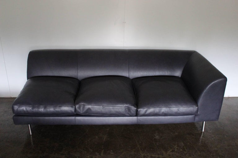 Scp Woodgate Six Seat L Shape Sofa Armchair And Ottoman Suite In Navy Leather For Sale At 1stdibs