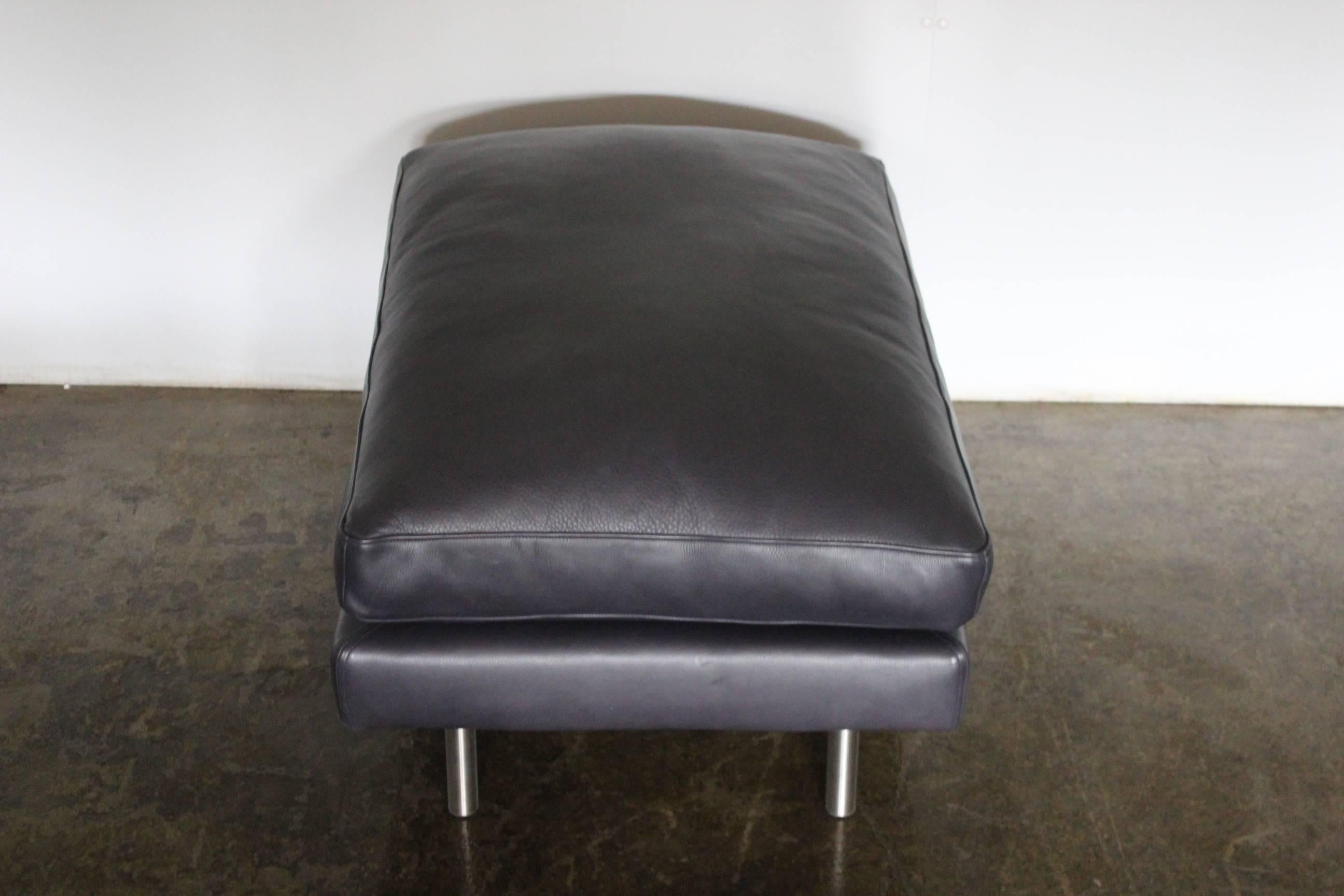 British SCP “Woodgate” Six-Seat L-Shape Sofa, Armchair and Ottoman Suite in Navy Leather