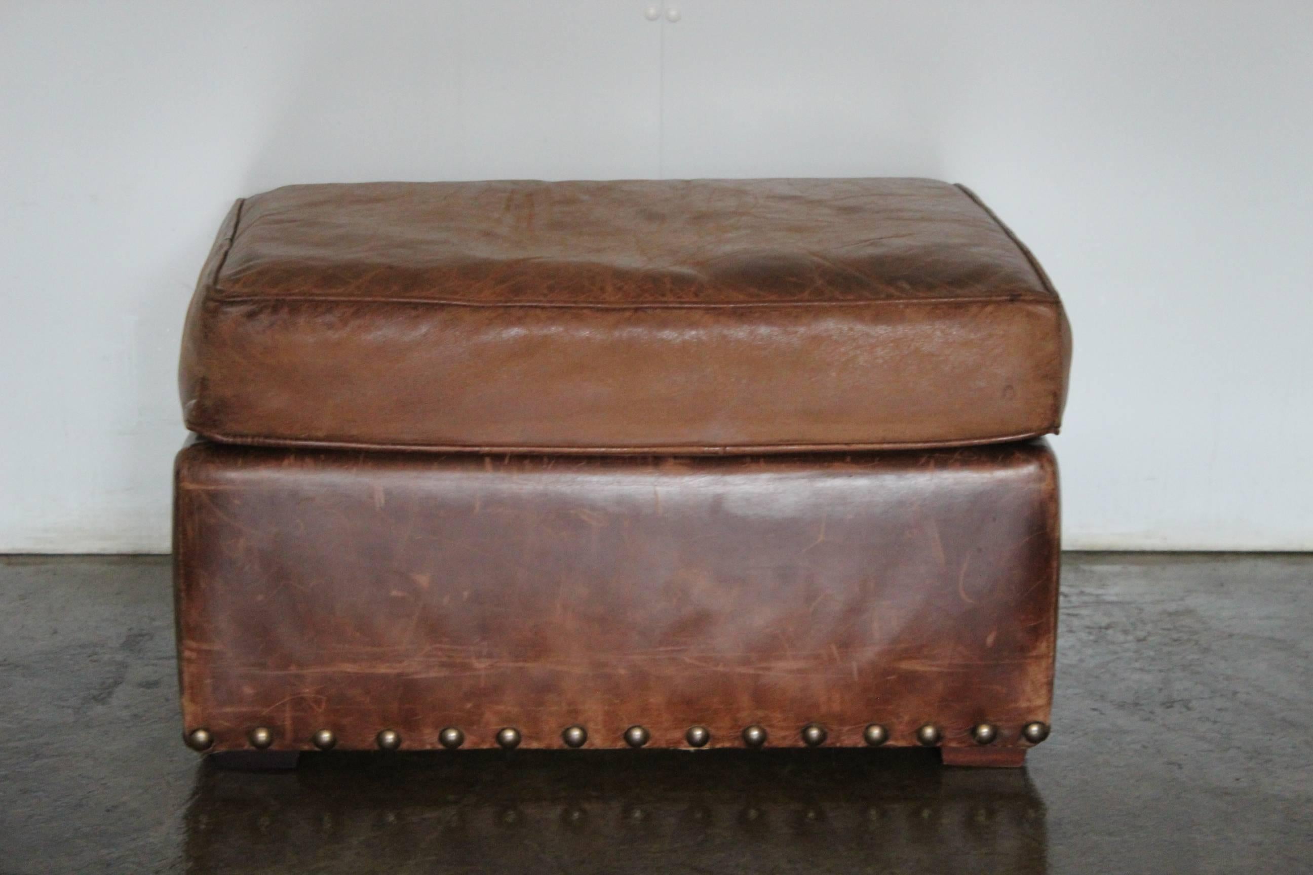 Ralph Lauren “Club” Armchair and Ottoman in Vintage Brown Leather 2