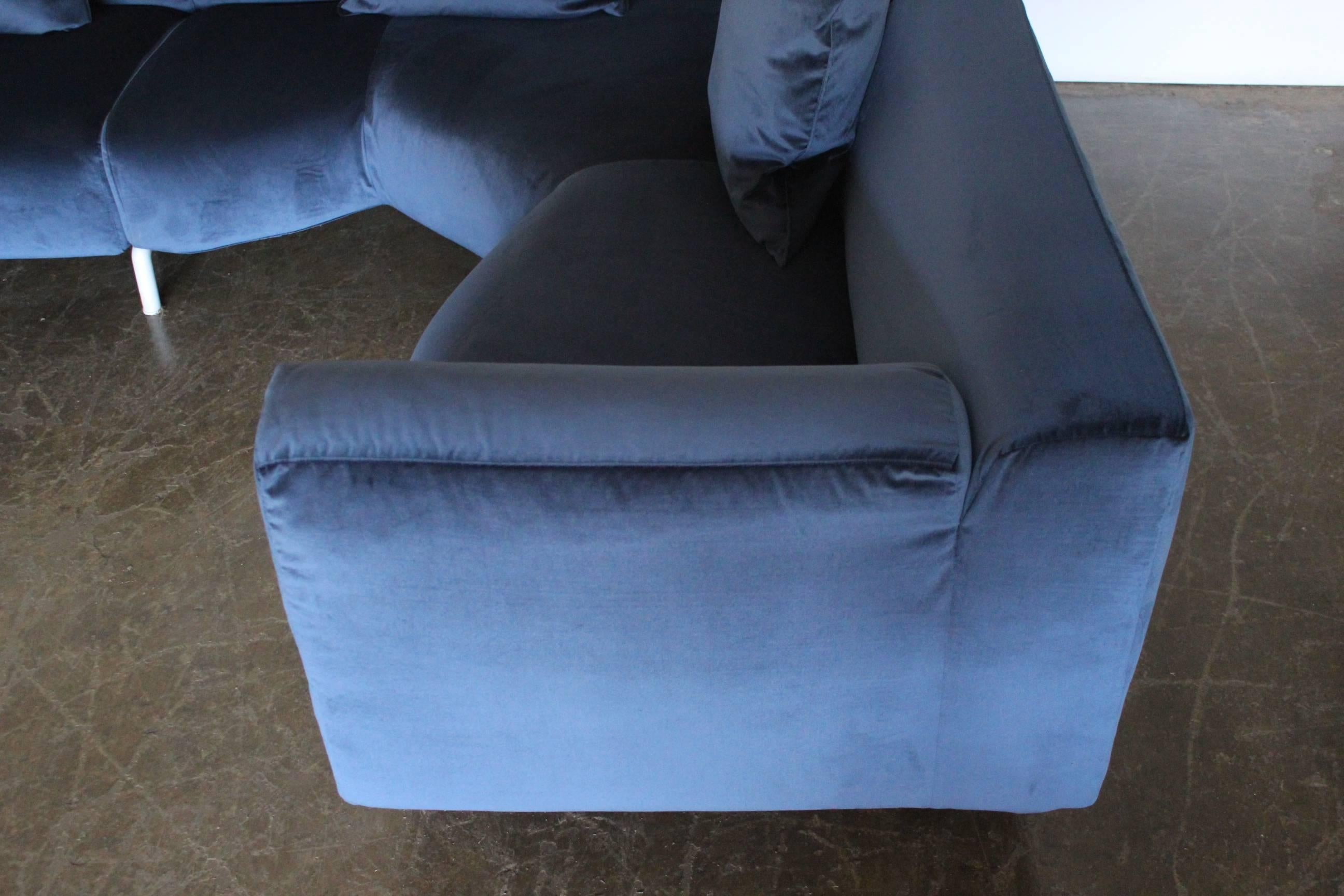 Modern Cassina “250 Met” L-Shape Sectional Sofa in Navy Blue Velvet For Sale