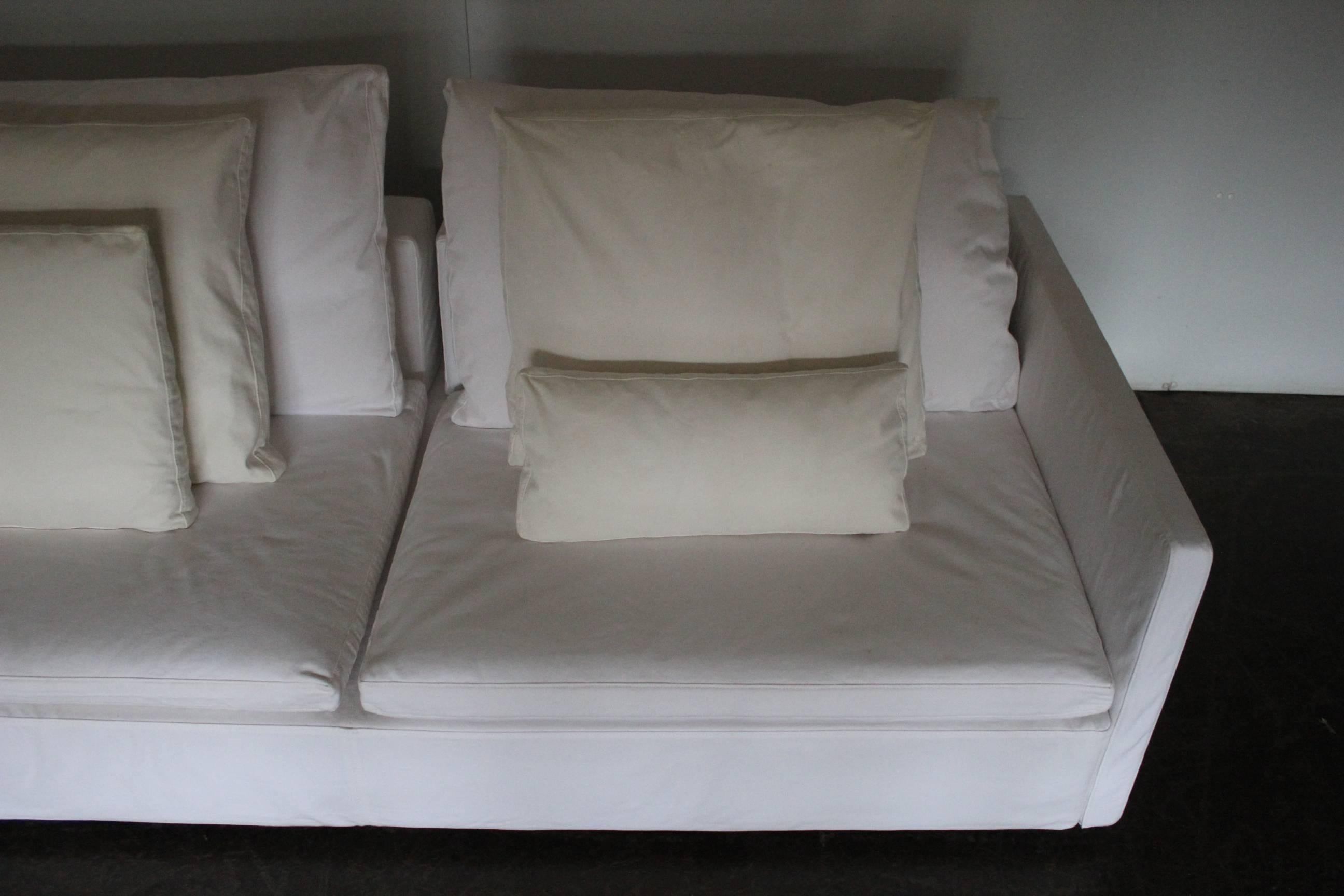 Modern Flexform “Resort” Large Three-Seat Sofa in White Woven-Linen Fabric