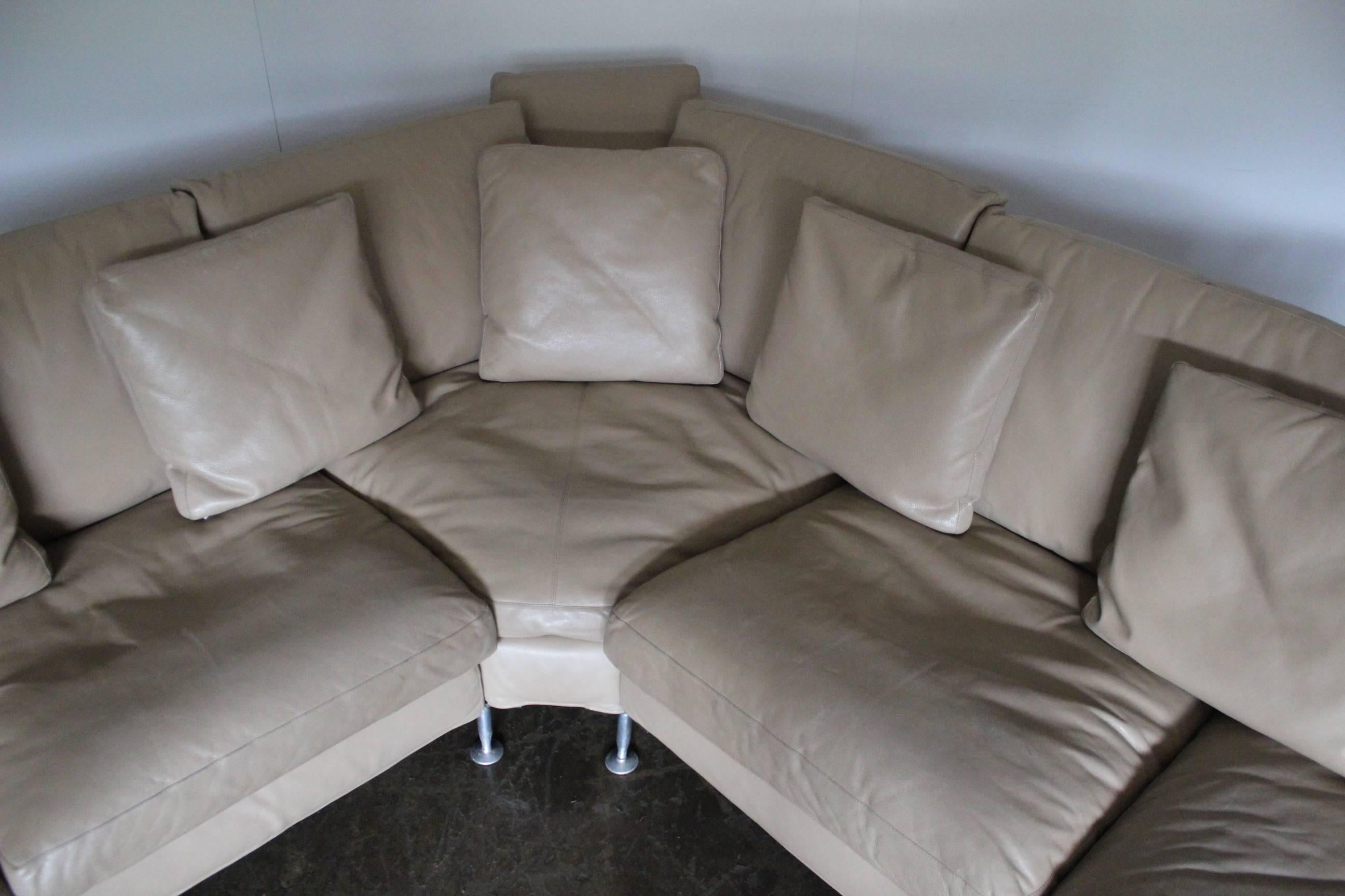 Modern B&B Italia “Harry” Six-Seat L-Shape Sofa & Ottoman in Pale-Brown “Gamma