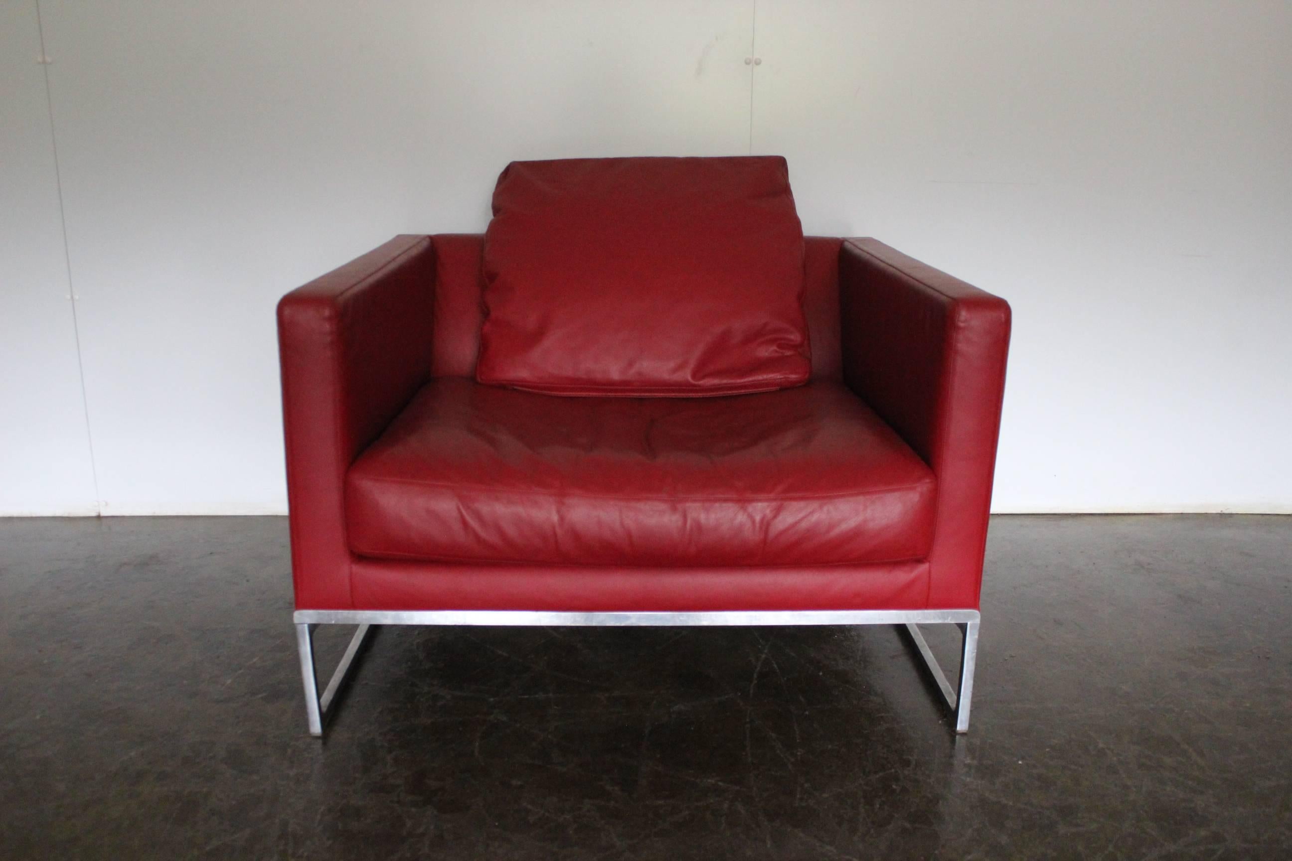 Modern B&B Italia “Tight” Large Armchair in “Gamma” Red Leather