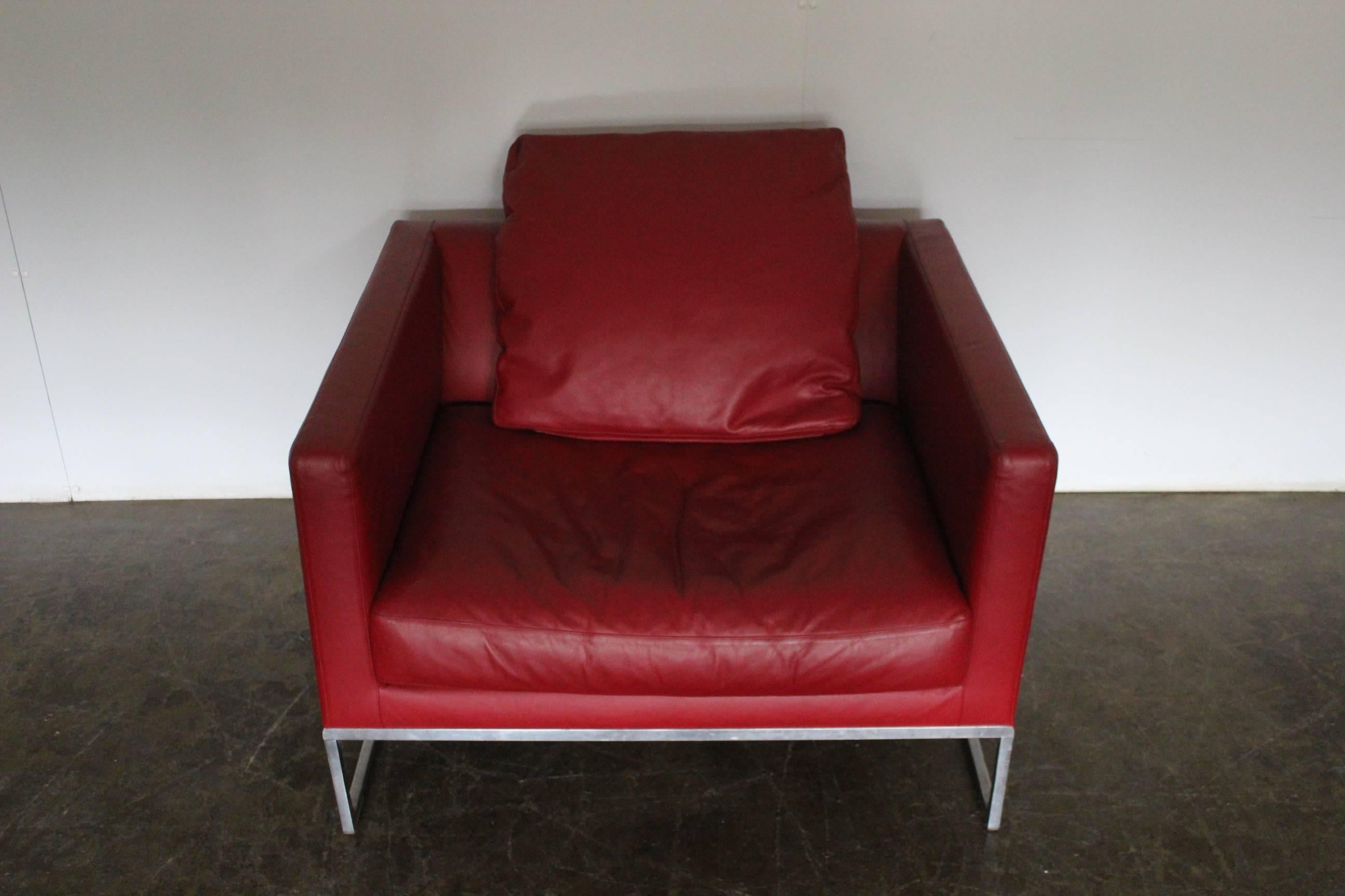 Contemporary B&B Italia “Tight” Large Armchair in “Gamma” Red Leather