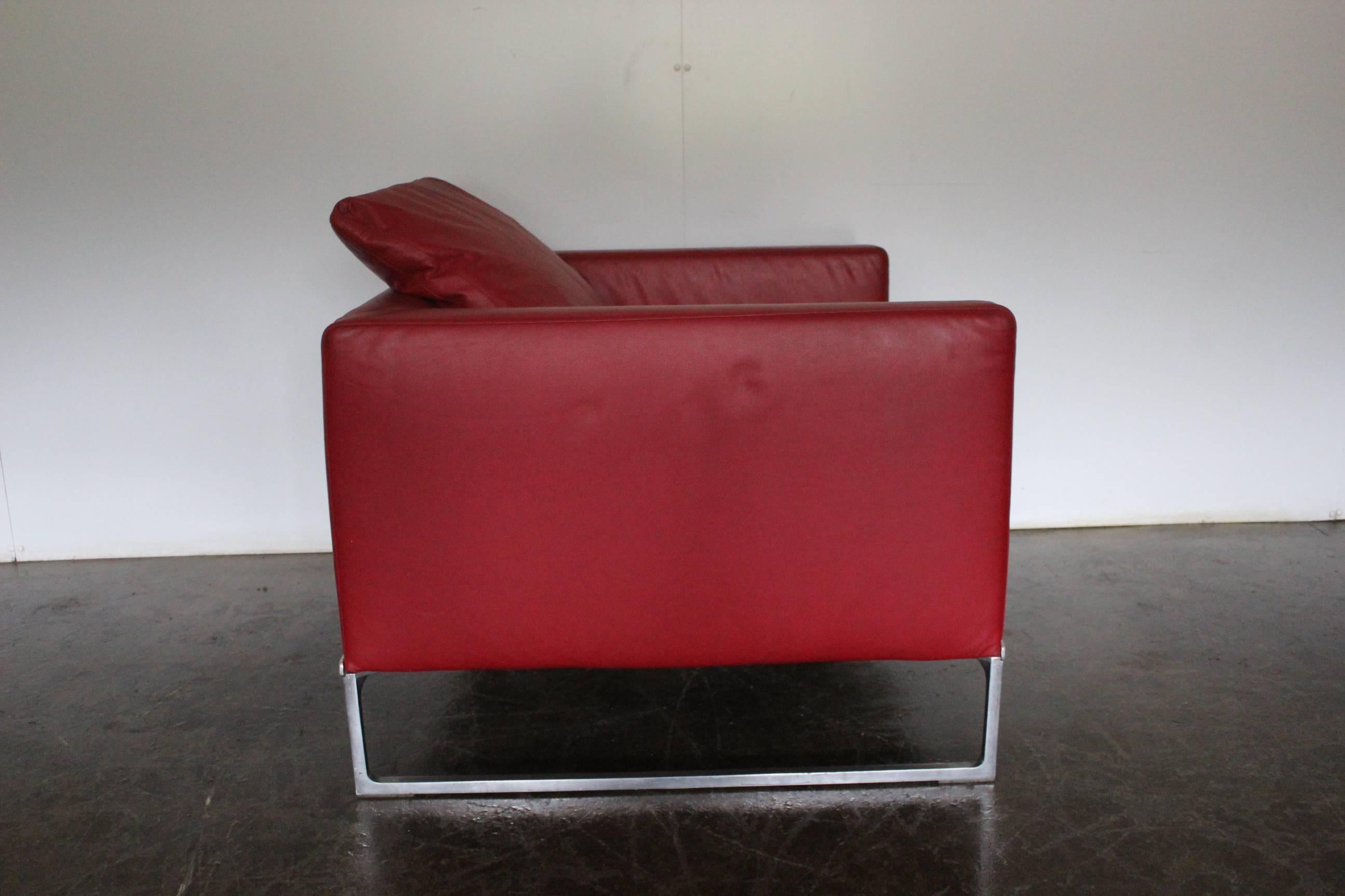 Hand-Crafted B&B Italia “Tight” Large Armchair in “Gamma” Red Leather