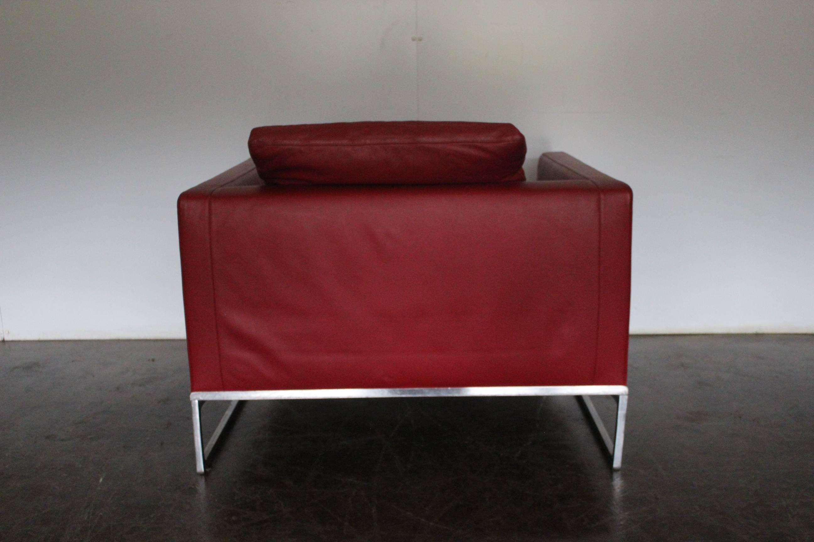 Italian B&B Italia “Tight” Large Armchair in “Gamma” Red Leather
