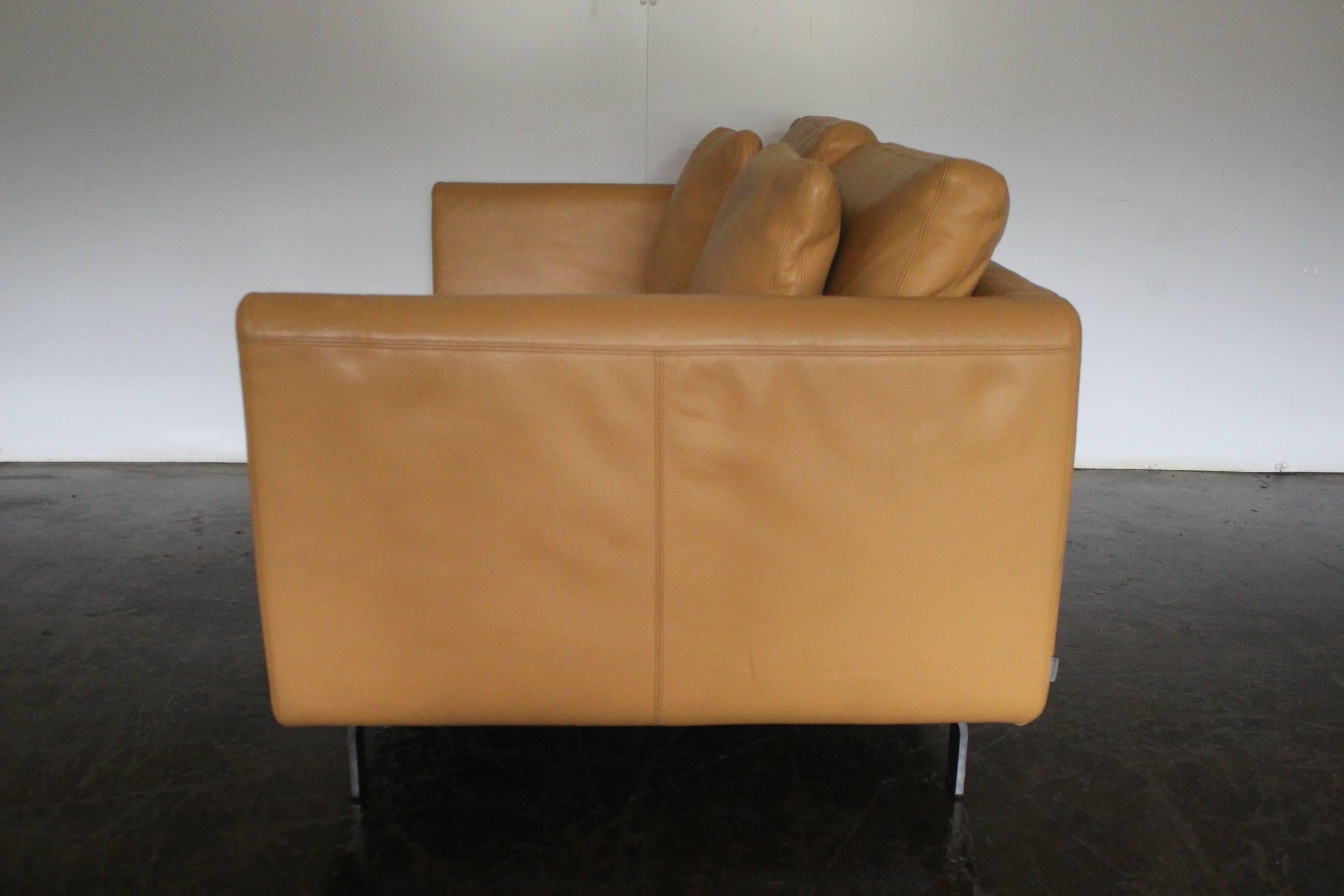 Metalwork Pair of Walter Knoll Two-Seat Sofas in Pristine Pale-Tan Leather