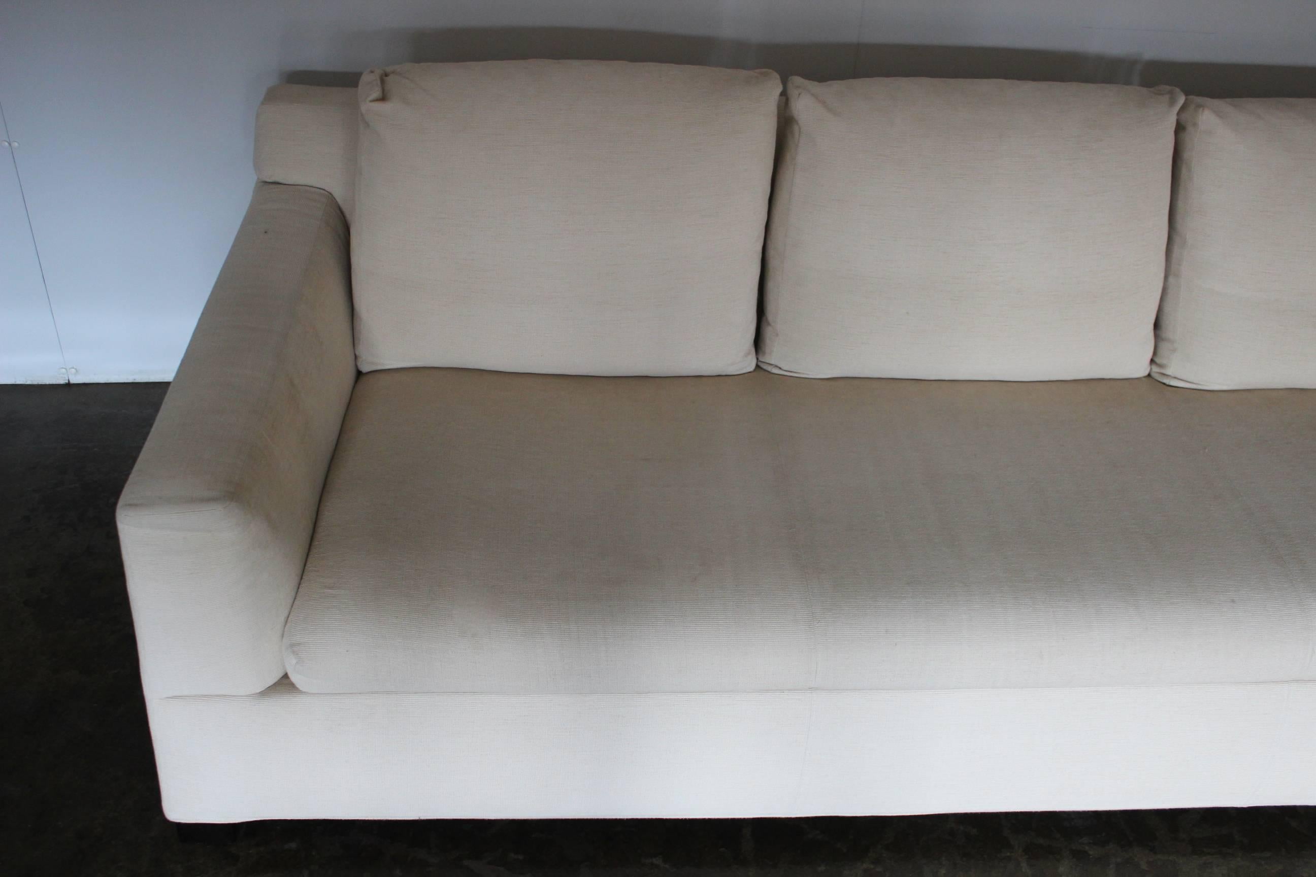 Contemporary Minotti “Gilbert” Three-Seat Sofa in Neutral Cream “Corda” Fabric