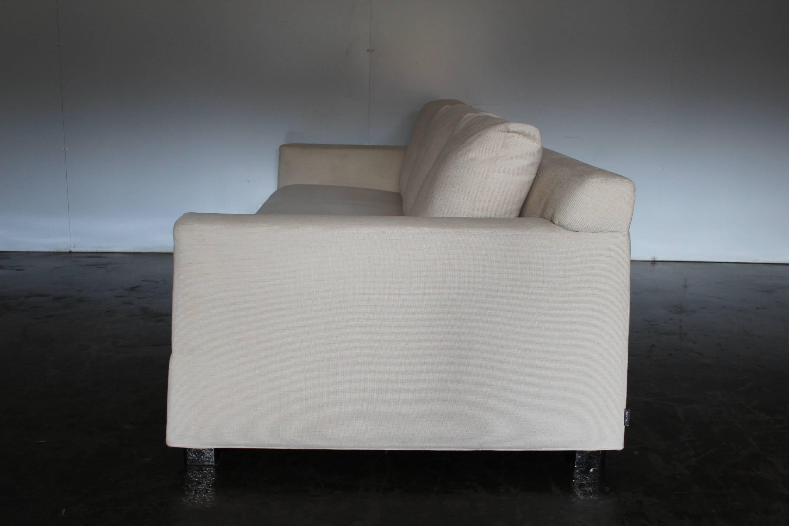 Modern Minotti “Gilbert” Three-Seat Sofa in Neutral Cream “Corda” Fabric