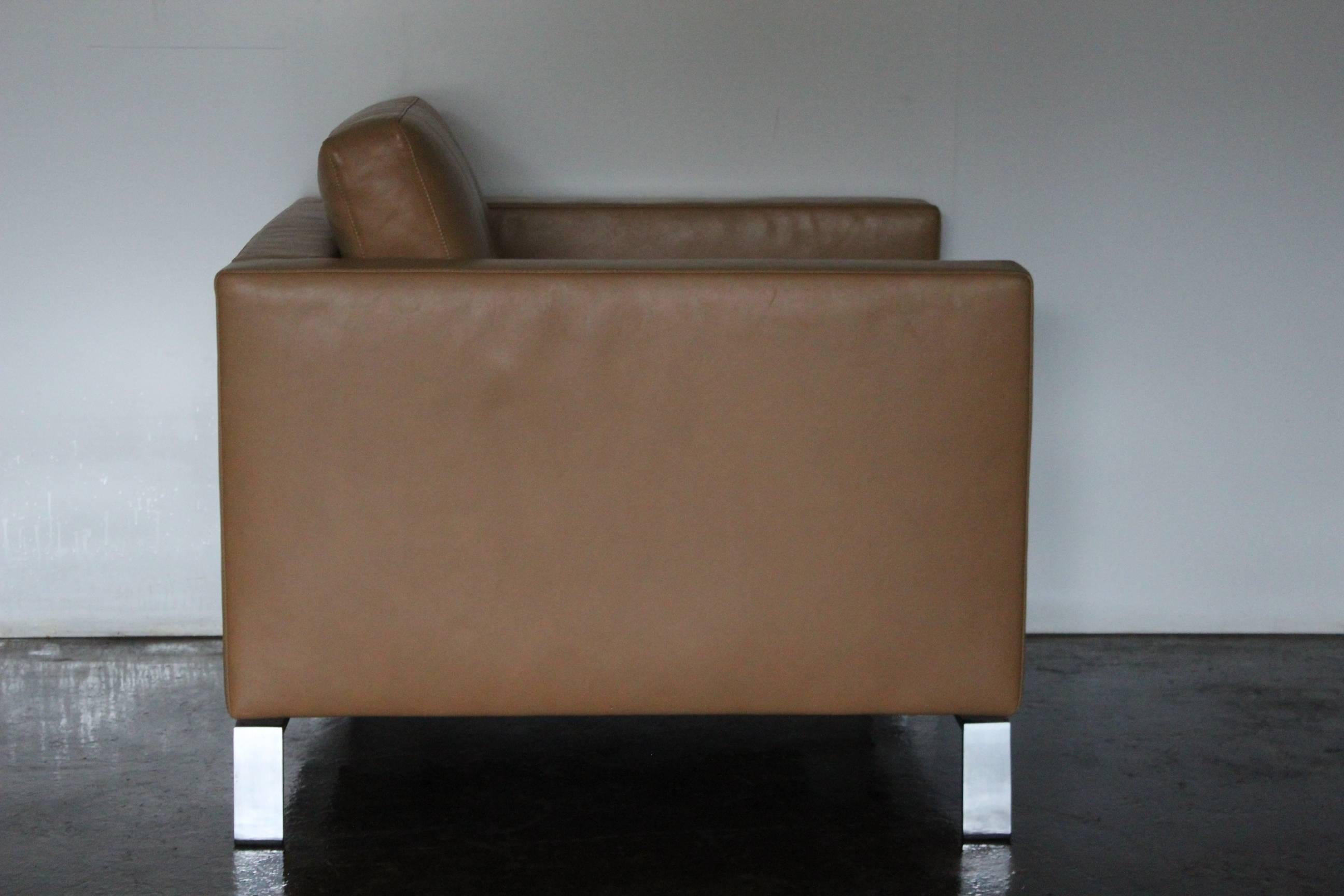 Contemporary Walter Knoll “Foster 502” Two-Sofa and Two-Armchair Suite in Pale Brown Leather