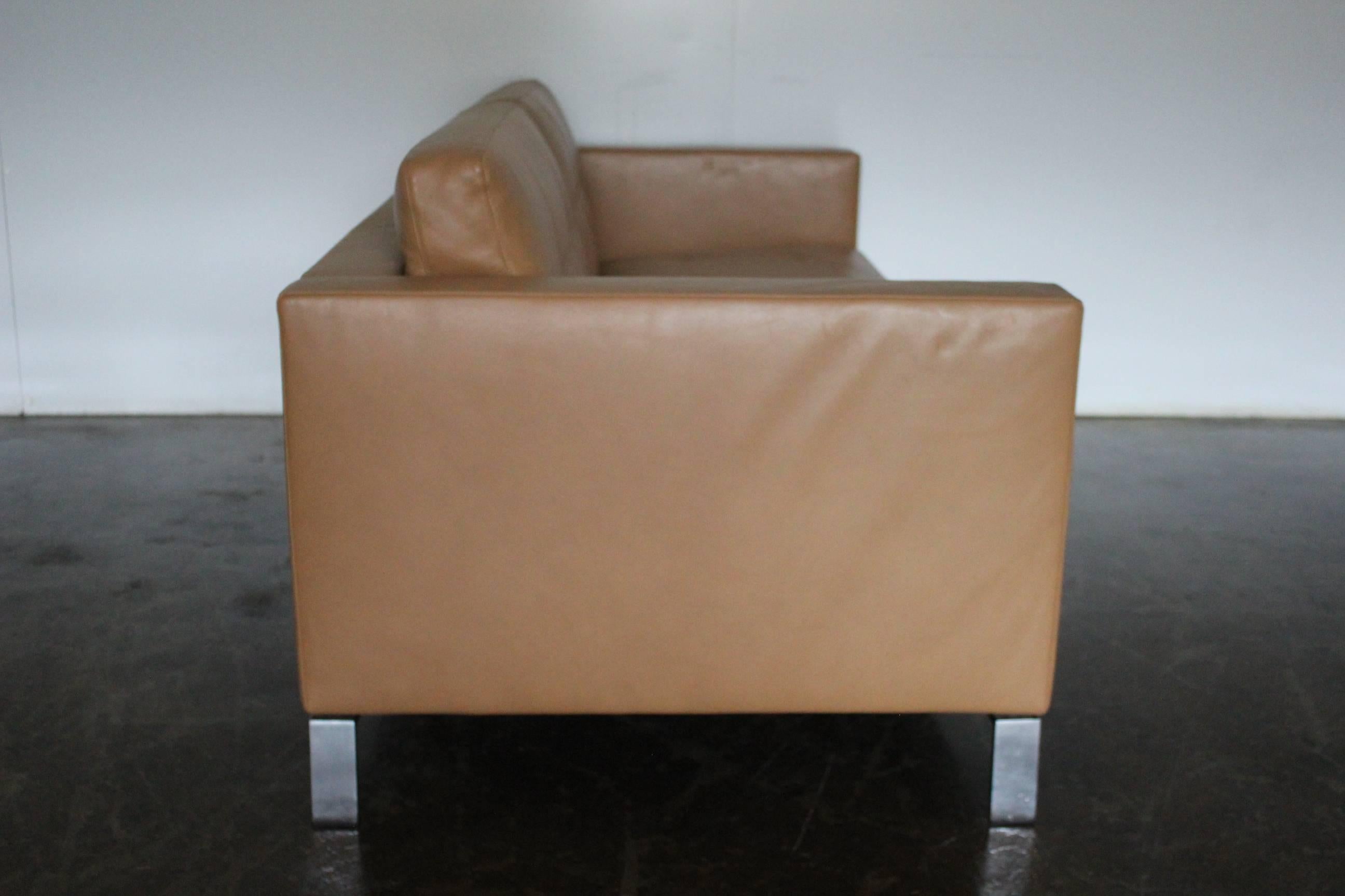 Modern Walter Knoll “Foster 502” Two-Sofa and Two-Armchair Suite in Pale Brown Leather