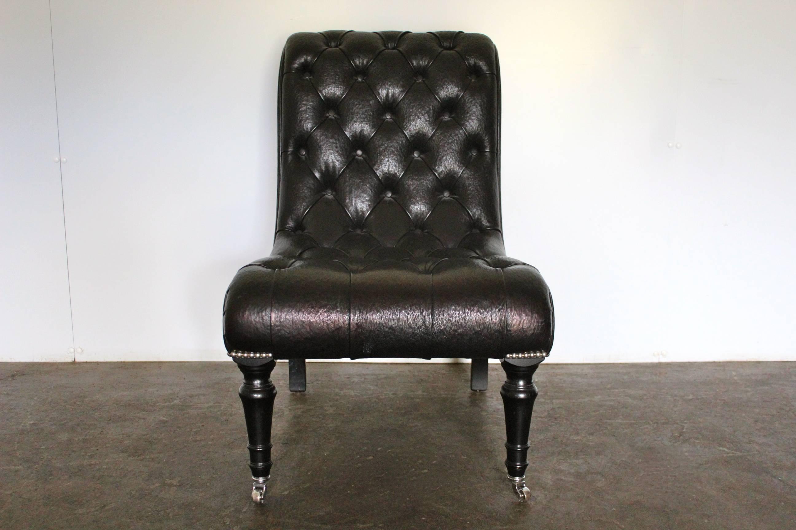 American Classical George Smith “Brewster” Armchair in Special-Order Black Leather