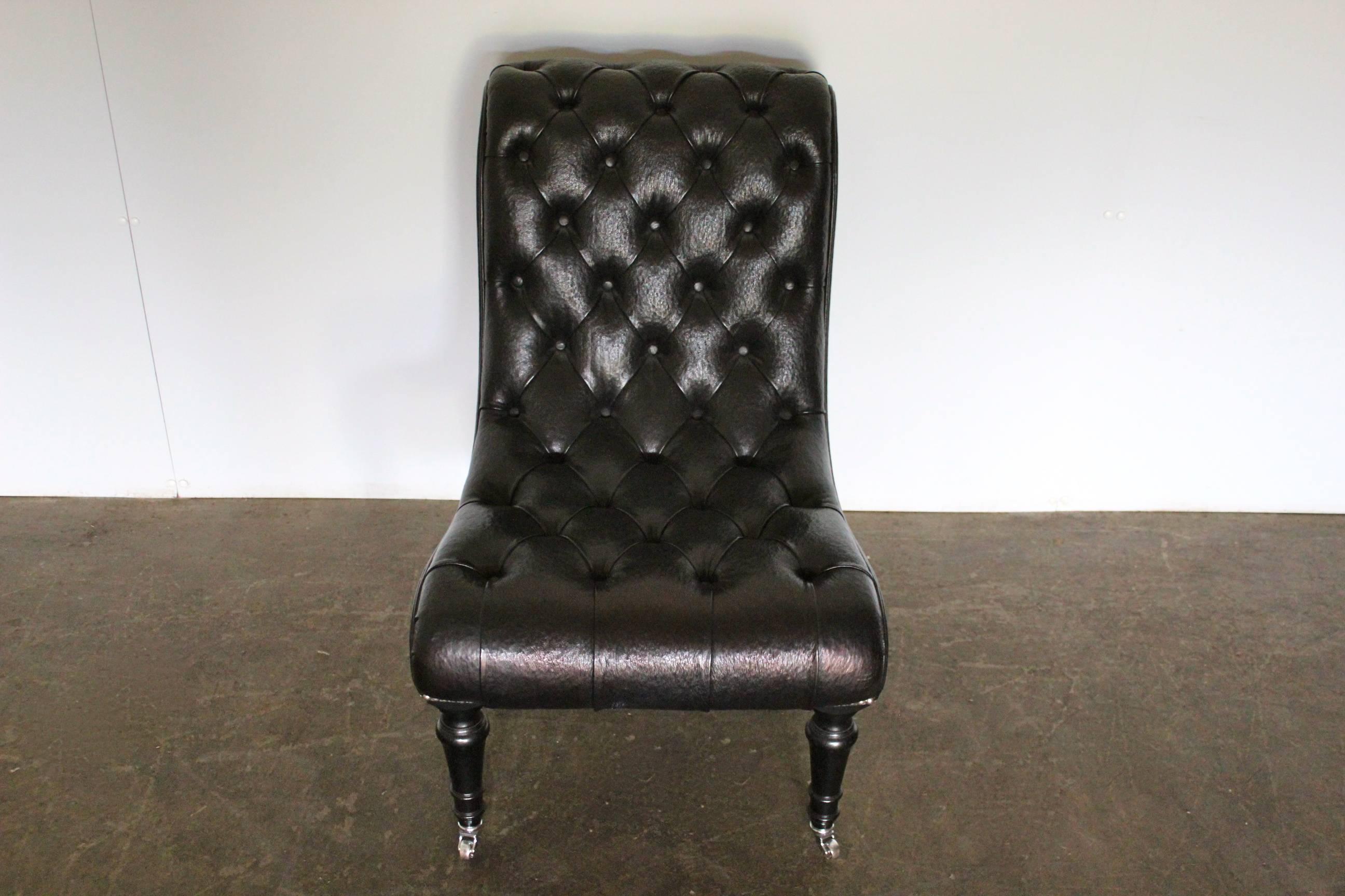 Contemporary George Smith “Brewster” Armchair in Special-Order Black Leather