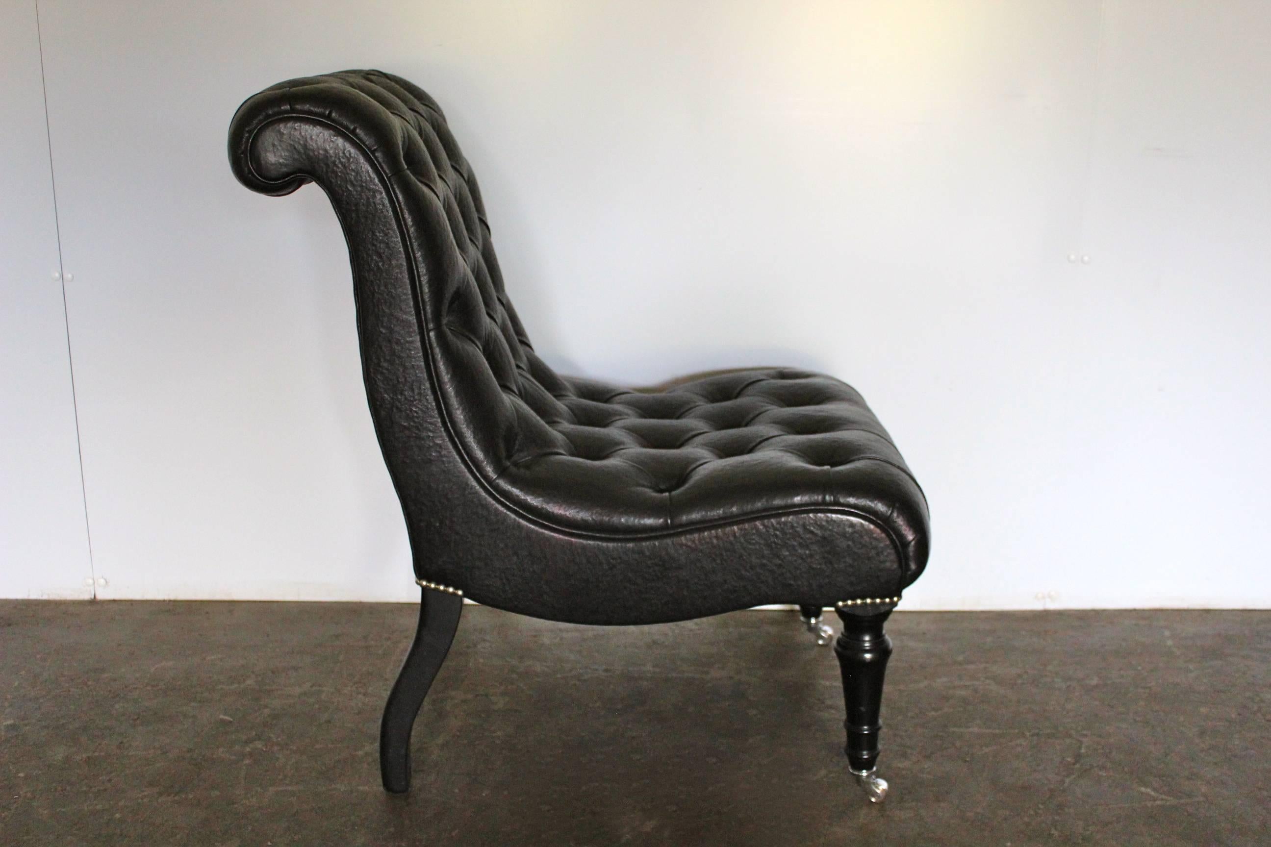 Hand-Crafted George Smith “Brewster” Armchair in Special-Order Black Leather