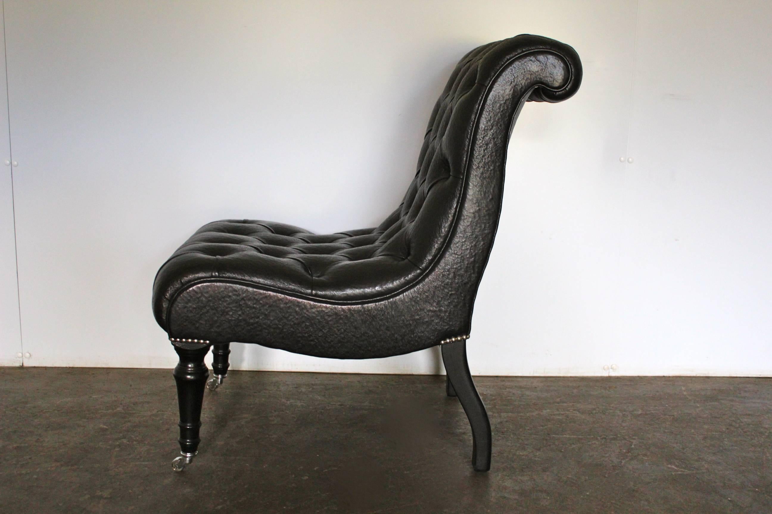 George Smith “Brewster” Armchair in Special-Order Black Leather In Excellent Condition In Barrowford, GB