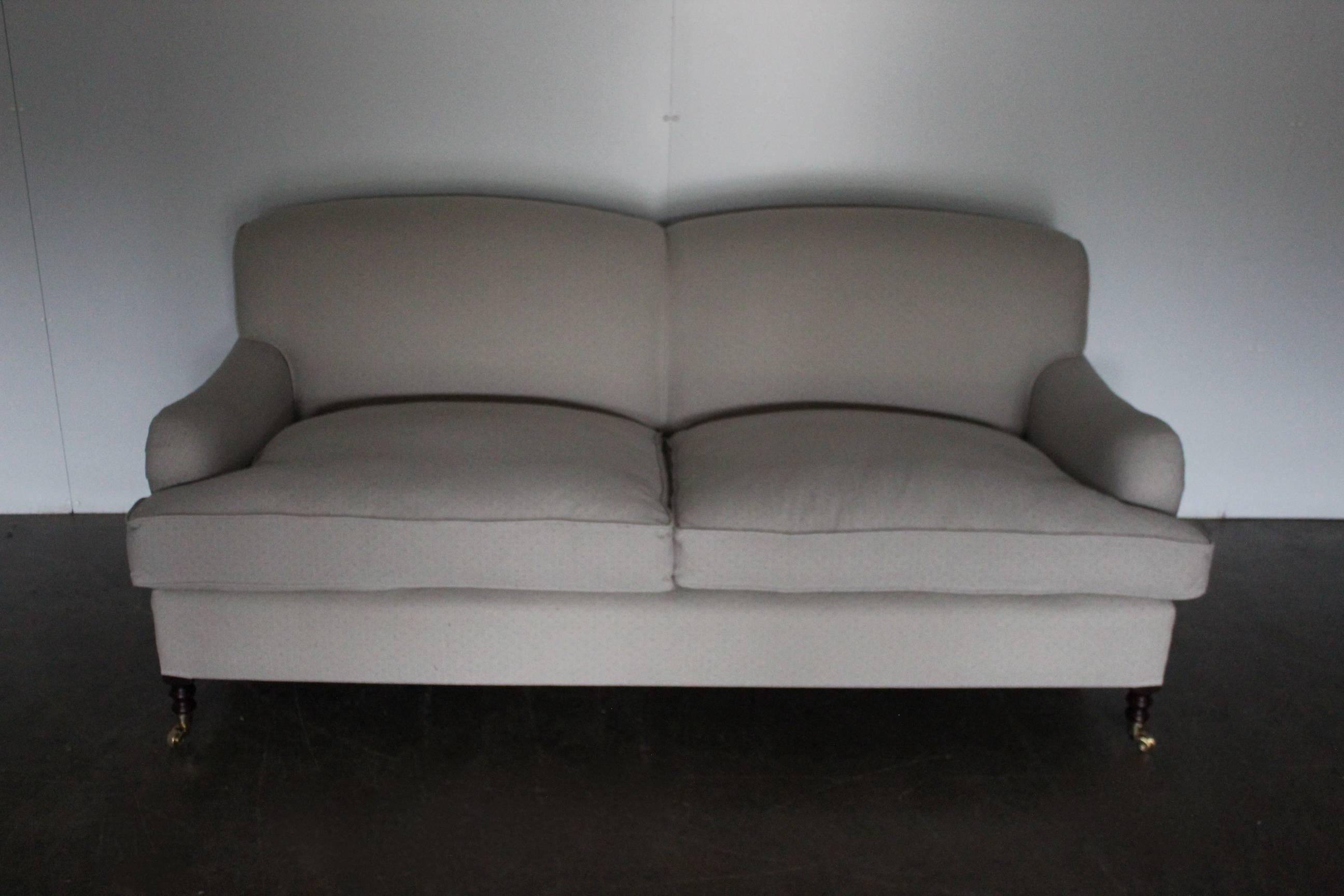 Edwardian George Smith Signature “Standard-Arm” Medium Sofa in Silver Grey Motif Fabric