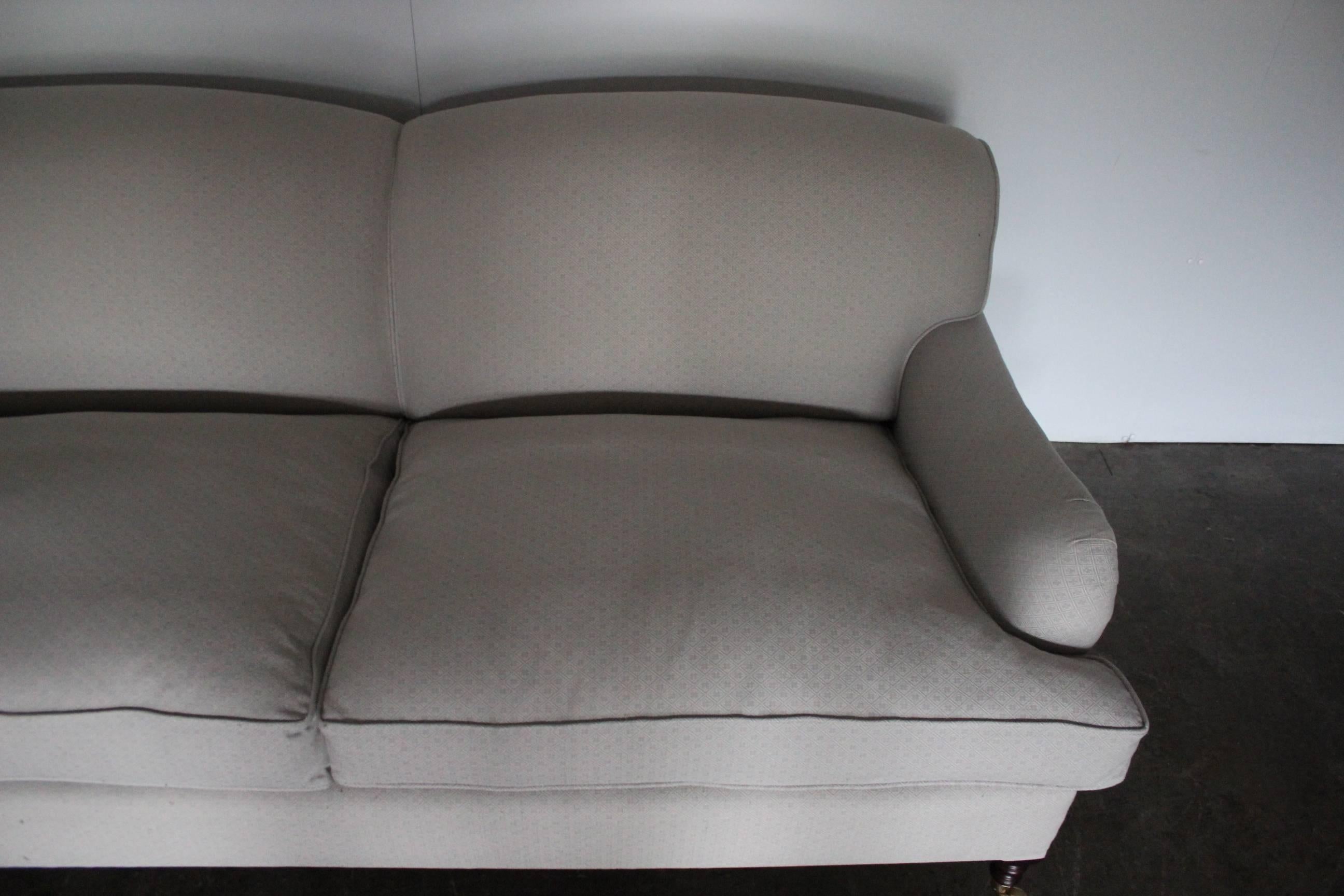 Contemporary George Smith Signature “Standard-Arm” Medium Sofa in Silver Grey Motif Fabric