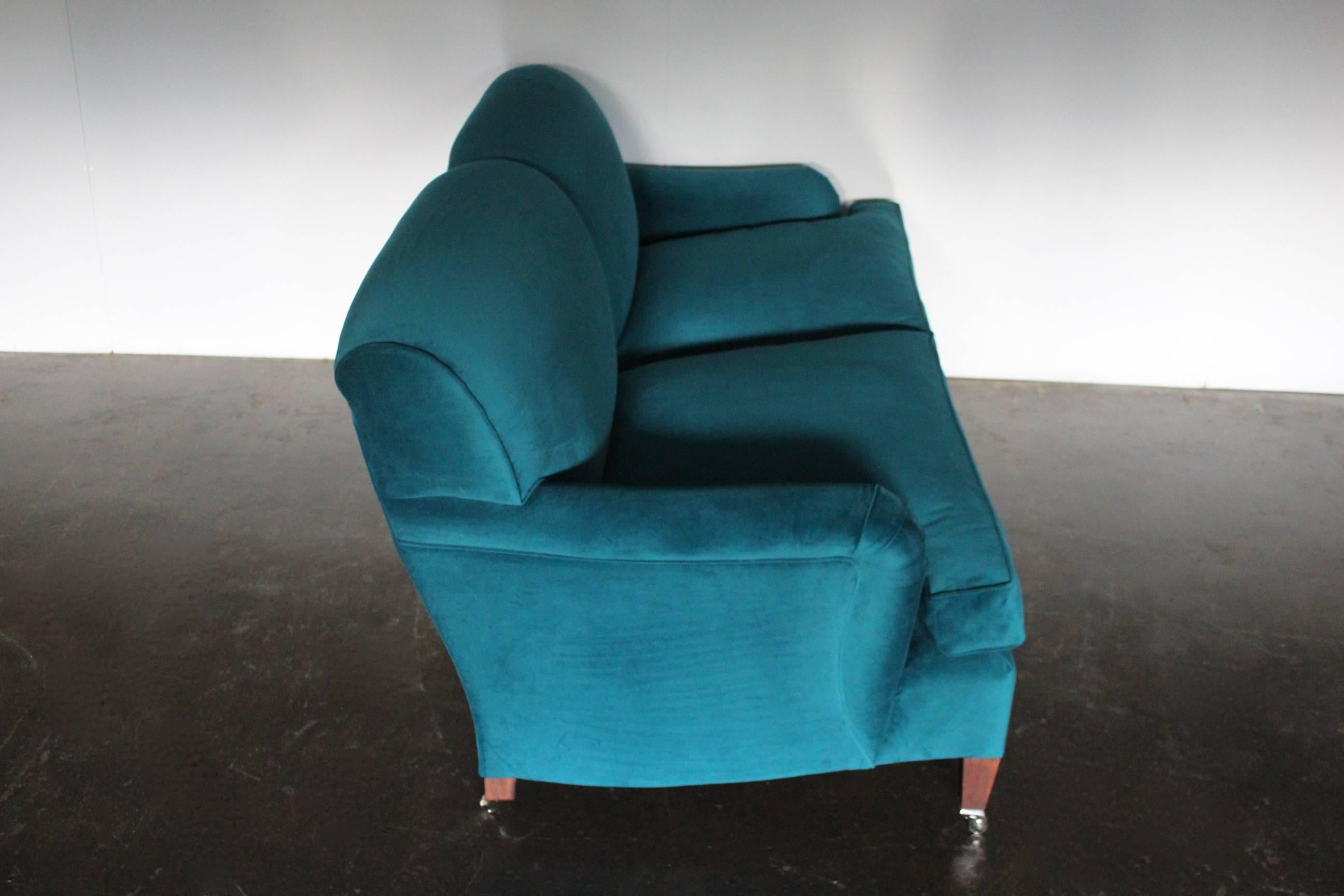 Edwardian George Smith Signature “Standard-Arm” Sofa in Teal Green Blue Velvet