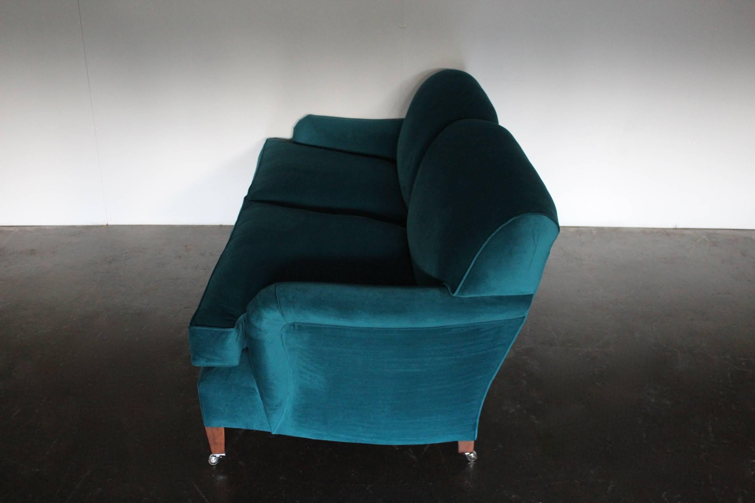 British George Smith Signature “Standard-Arm” Sofa in Teal Green Blue Velvet