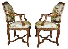 Mid-20th Century American Chestnut Louis XV Open Armchairs