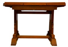 1930s Art Deco Golden Oak Draw-Leaf Dining Table