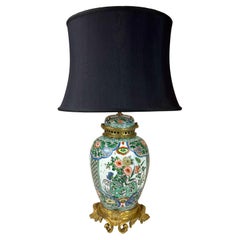 Chinese Export Porcelain Temple Jar French Bronze Ormolu-Mounted Lamp