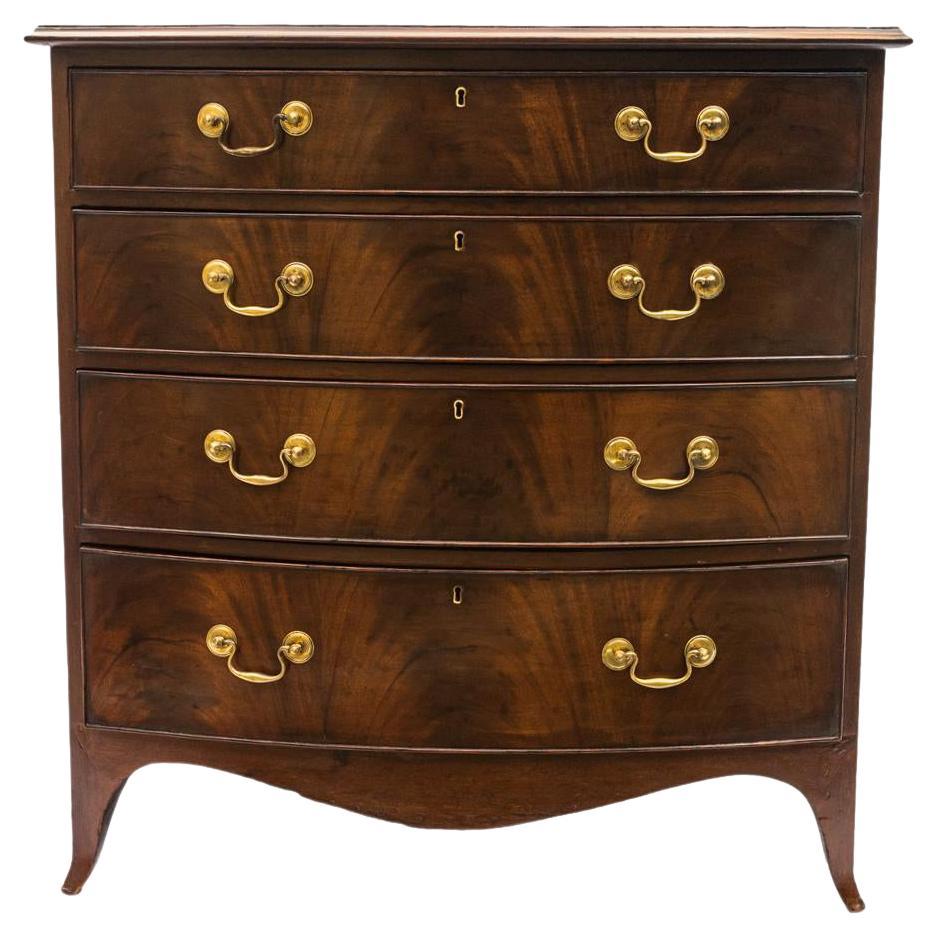 George IV Mahogany Bowfront Chest, Splayed Feet, Druce & Co, English, ca. 1830 For Sale