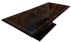 Large Ebony Wood Dining Table on Pedestal Base