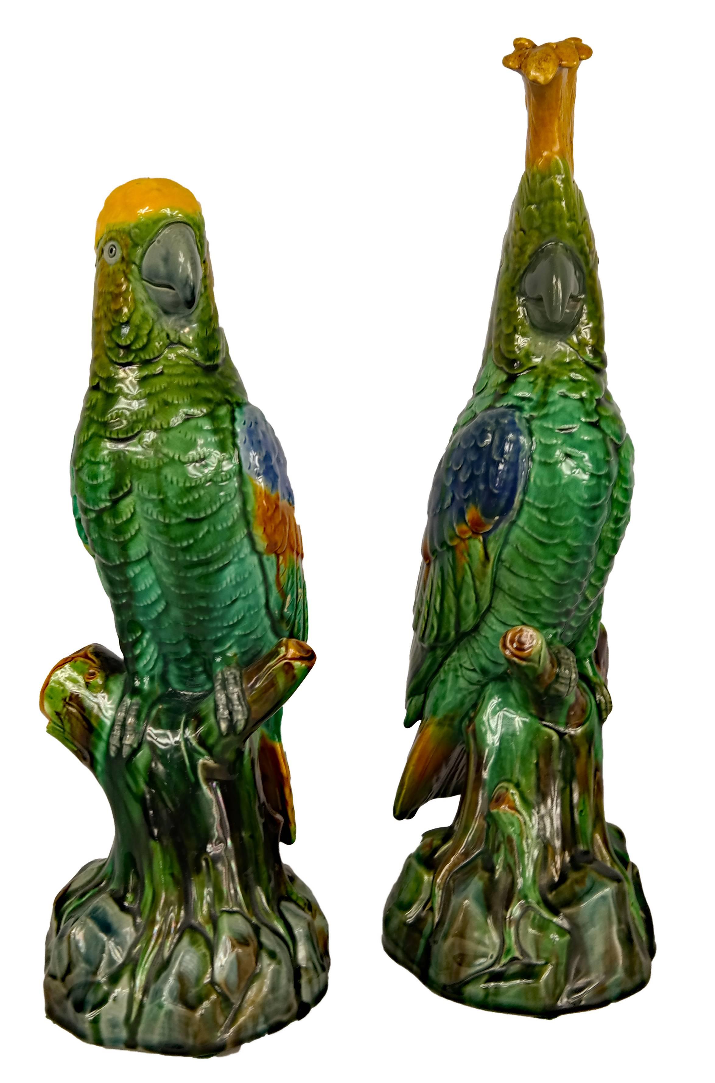 Victorian Pair of Minton Majolica Parrots, circa 1890