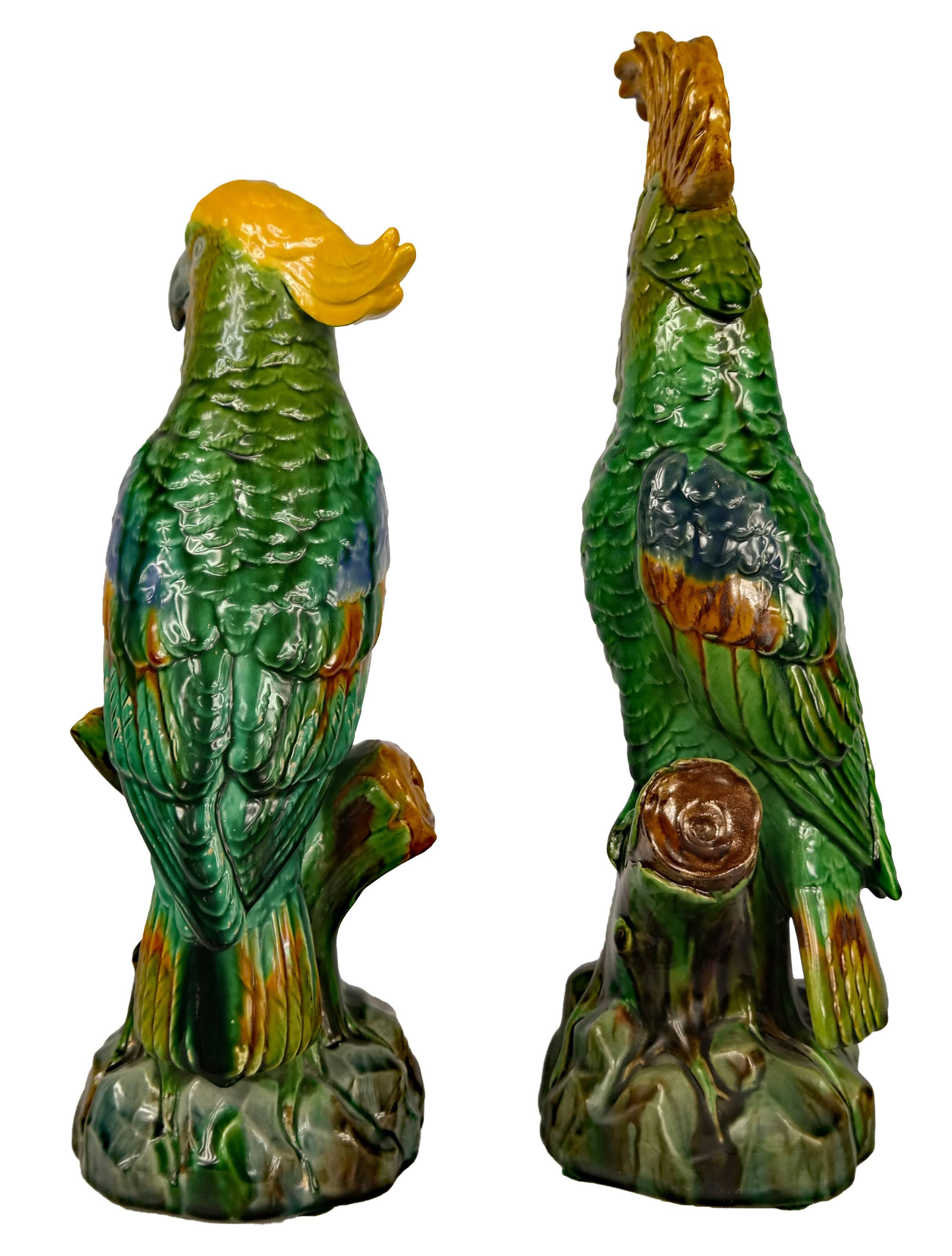 English Pair of Minton Majolica Parrots, circa 1890