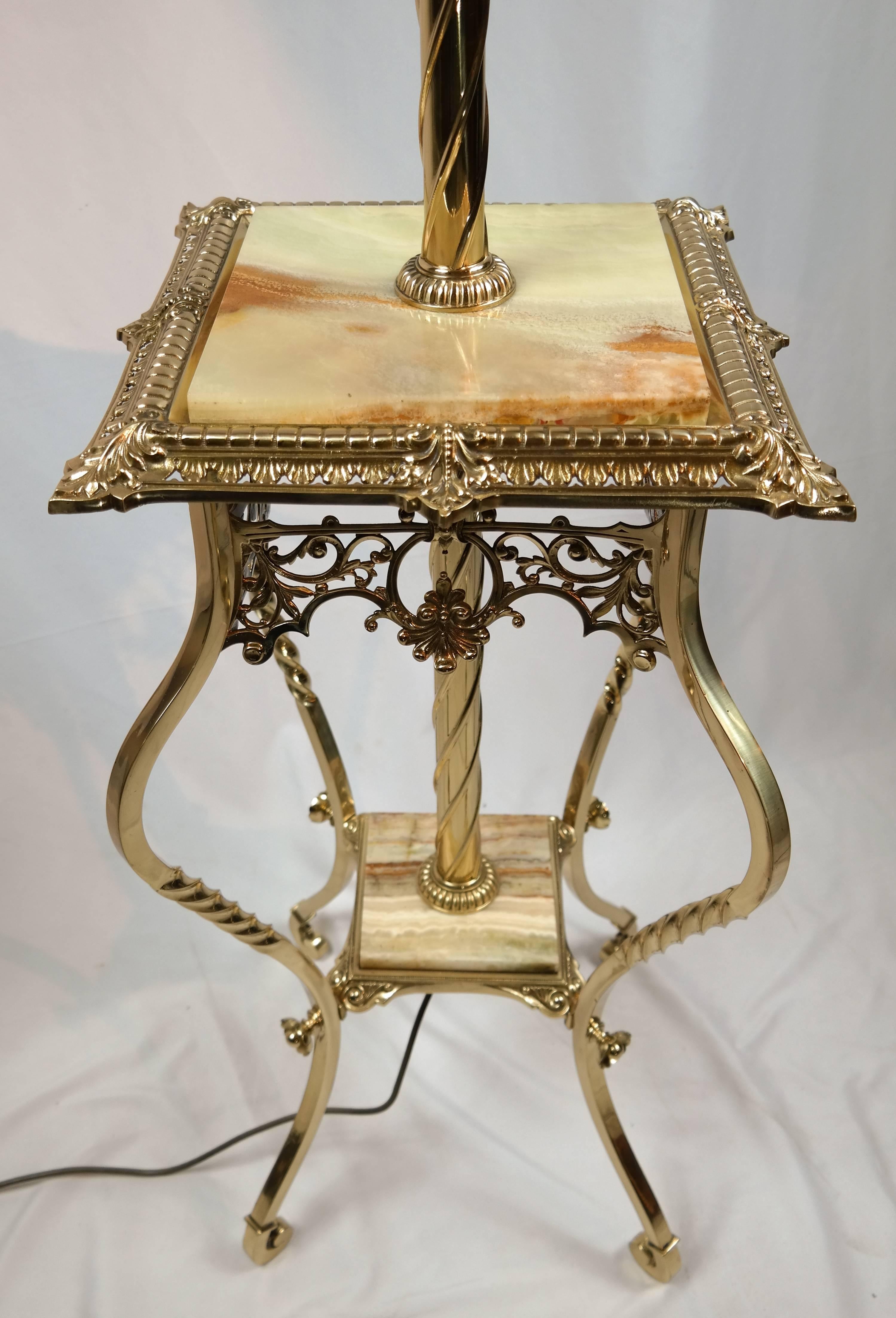 19th Century Brass Floor Lamp with Onyx Top