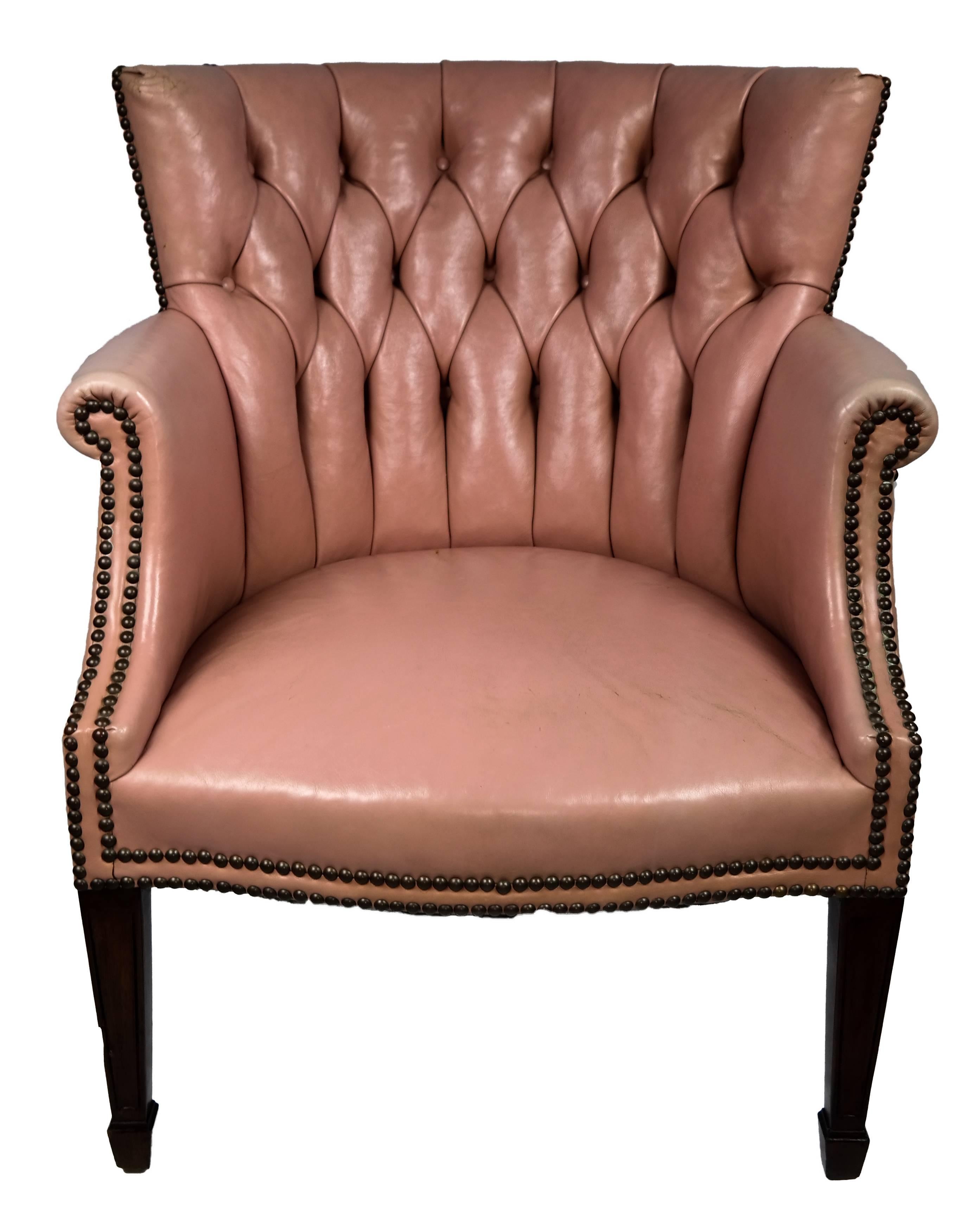 Midcentury pink leather, tufted back arm chair, ca 1960s, American