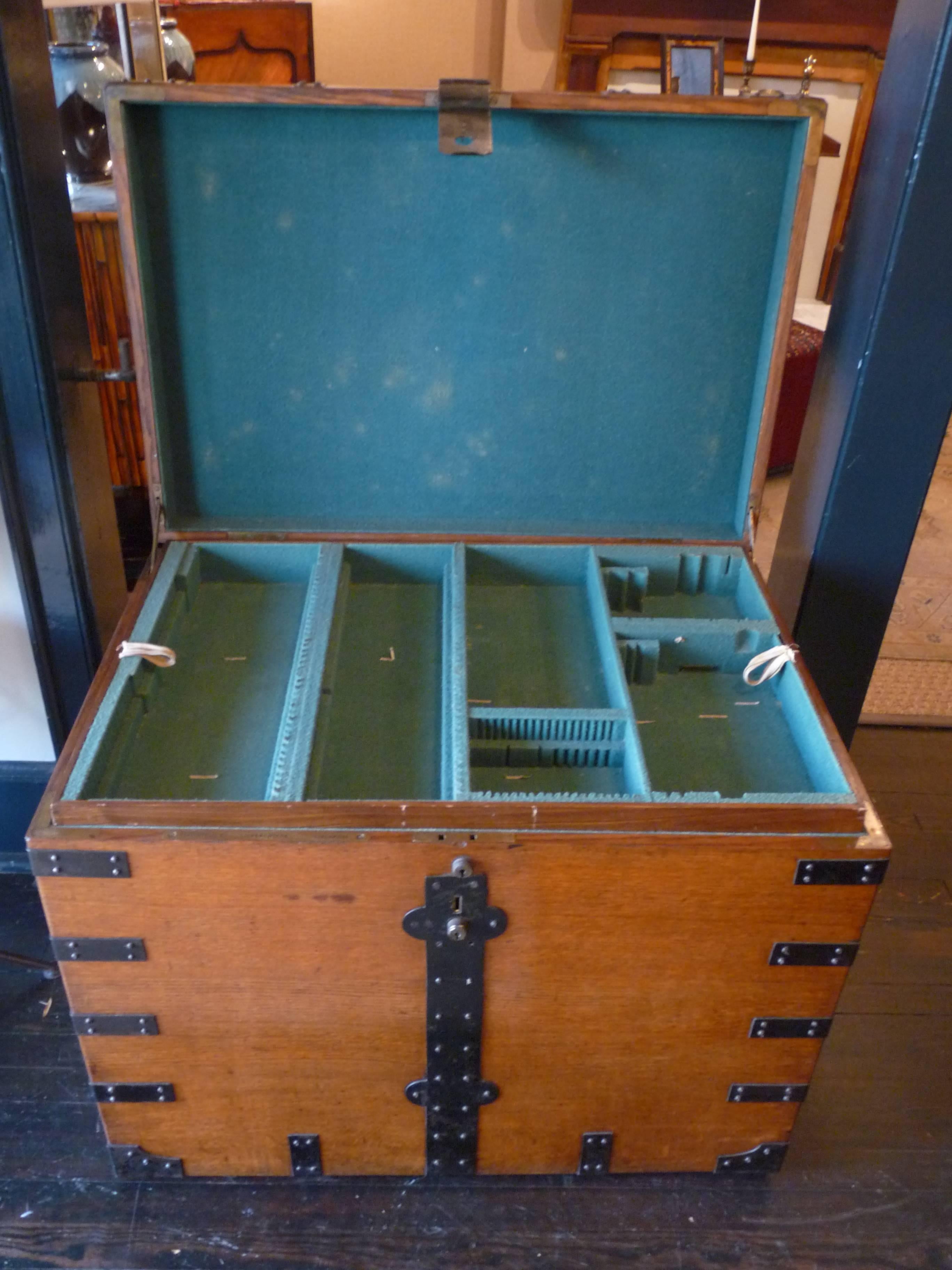 19th Century British Campaign Forged Iron Oak Silver Chest