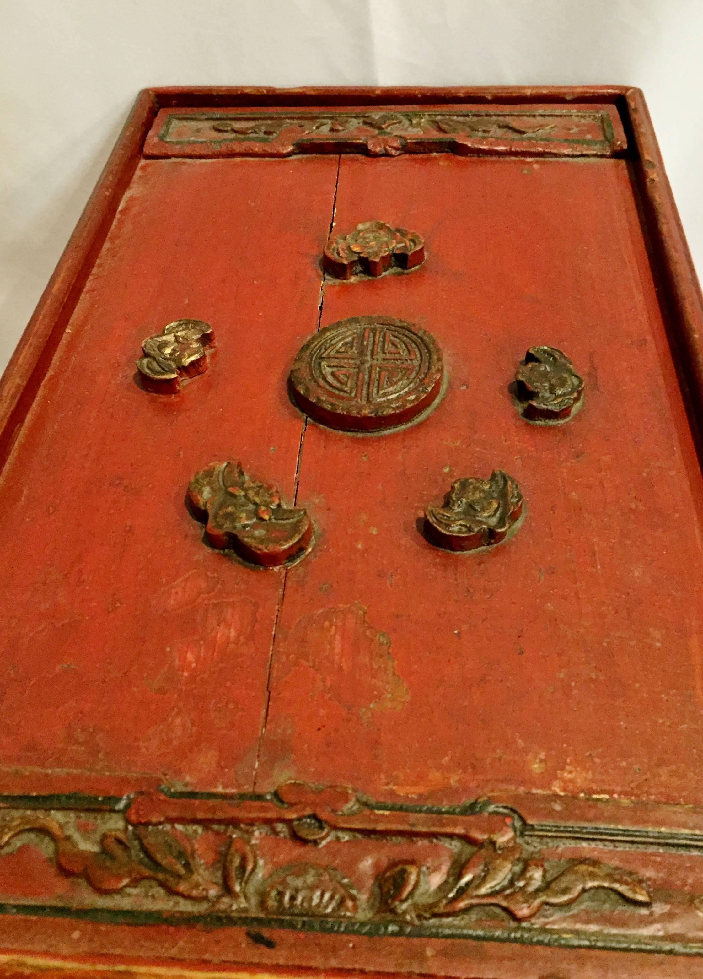 19th Century Jewelry Box, Chinese Red Lacquered 3