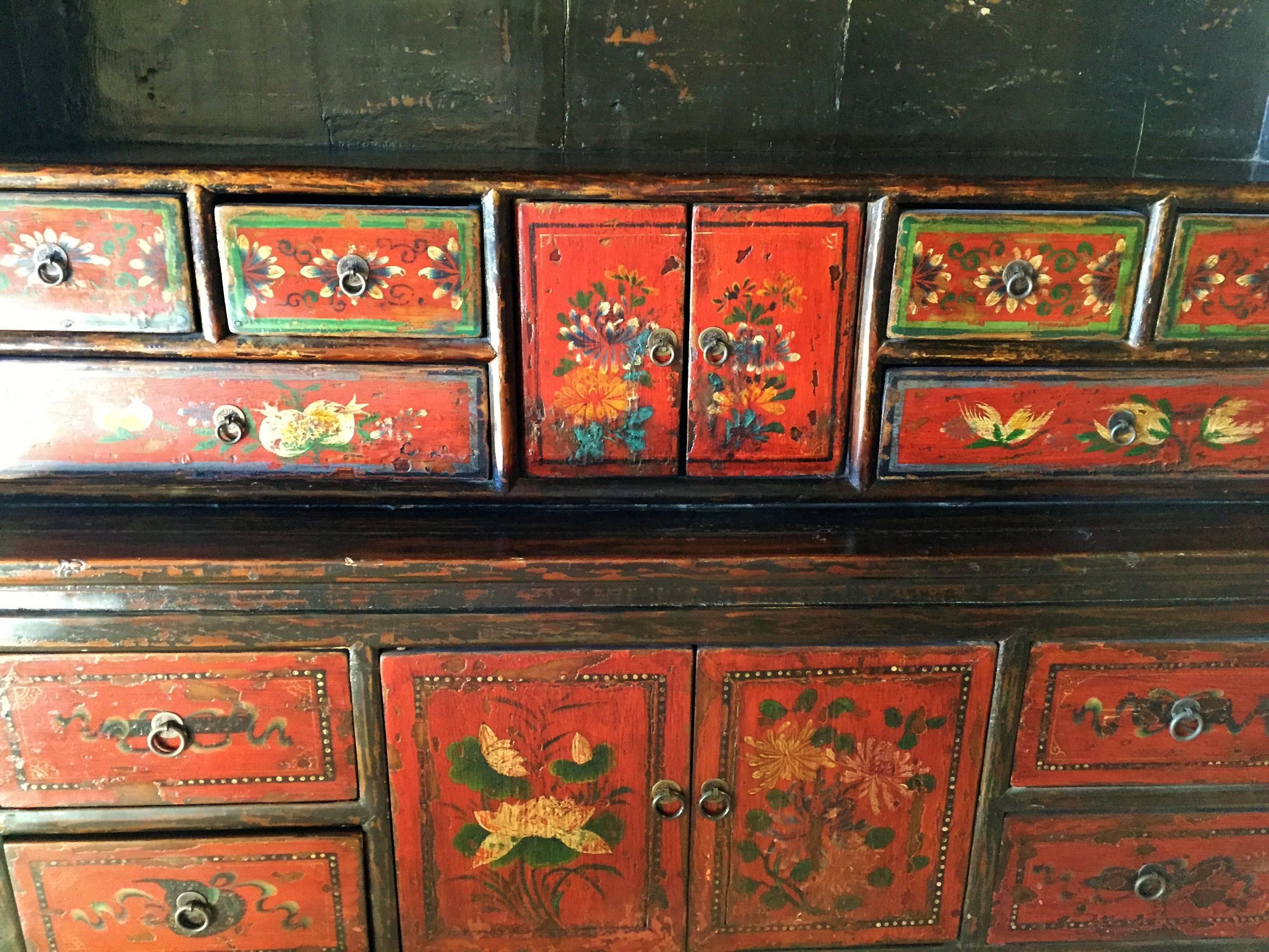 Antique Tibetan Cupboard, Hand-Painted For Sale 1