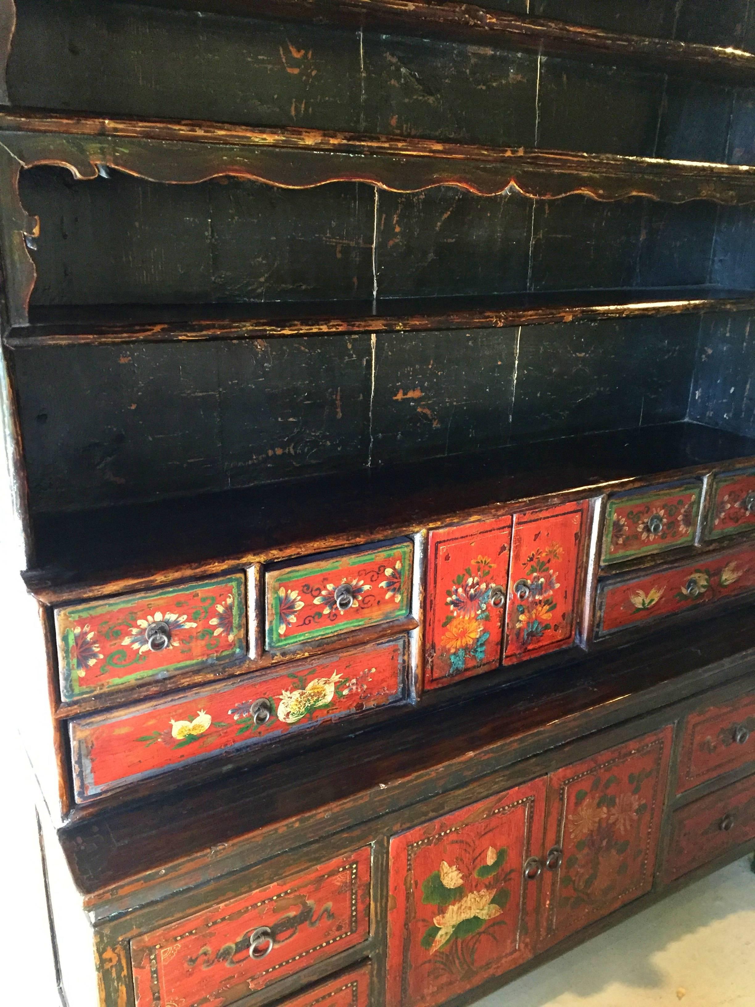 Antique Tibetan Cupboard, Hand-Painted For Sale 4