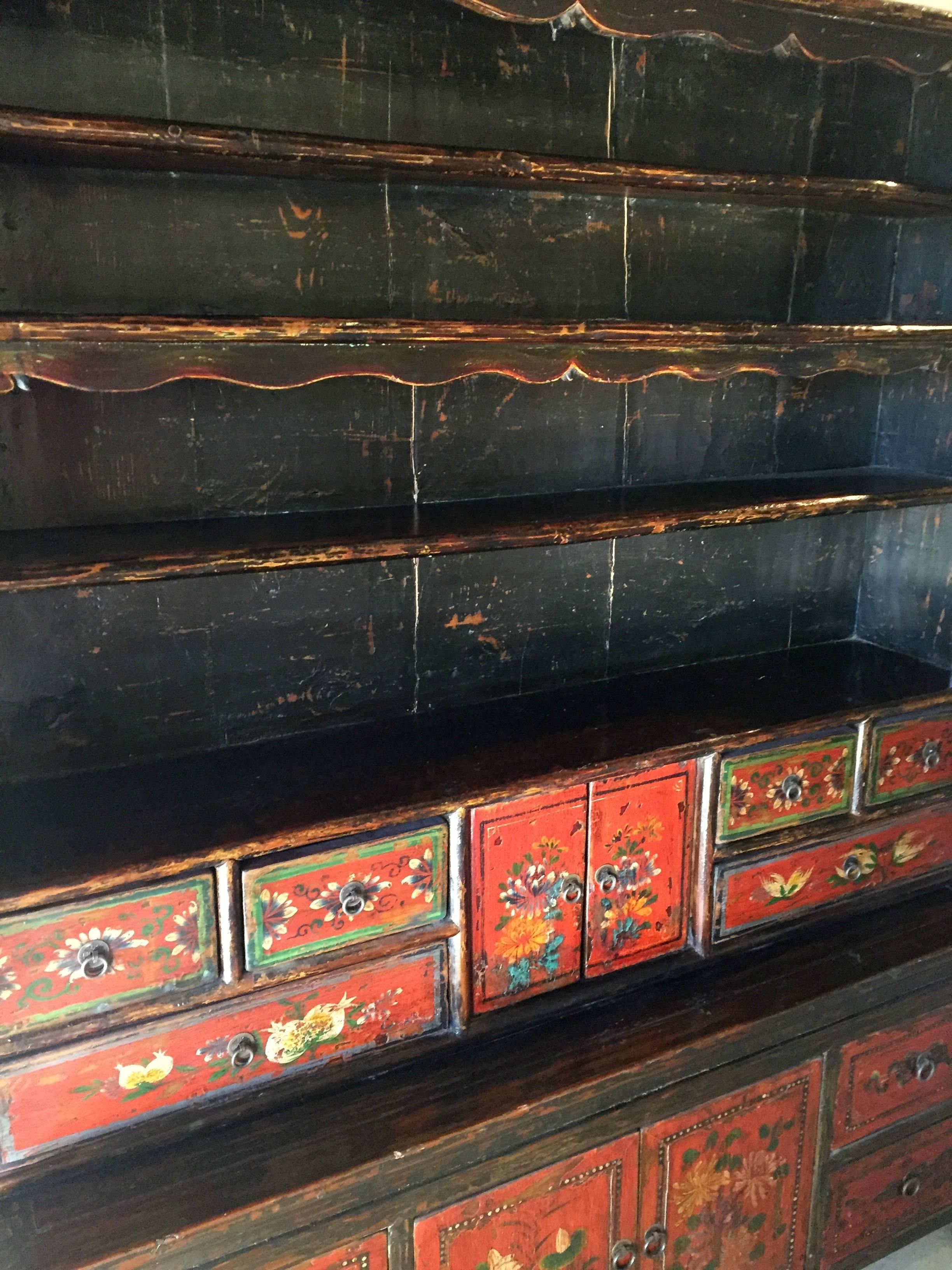 Antique Tibetan Cupboard, Hand-Painted In Good Condition For Sale In SOMIS, CA