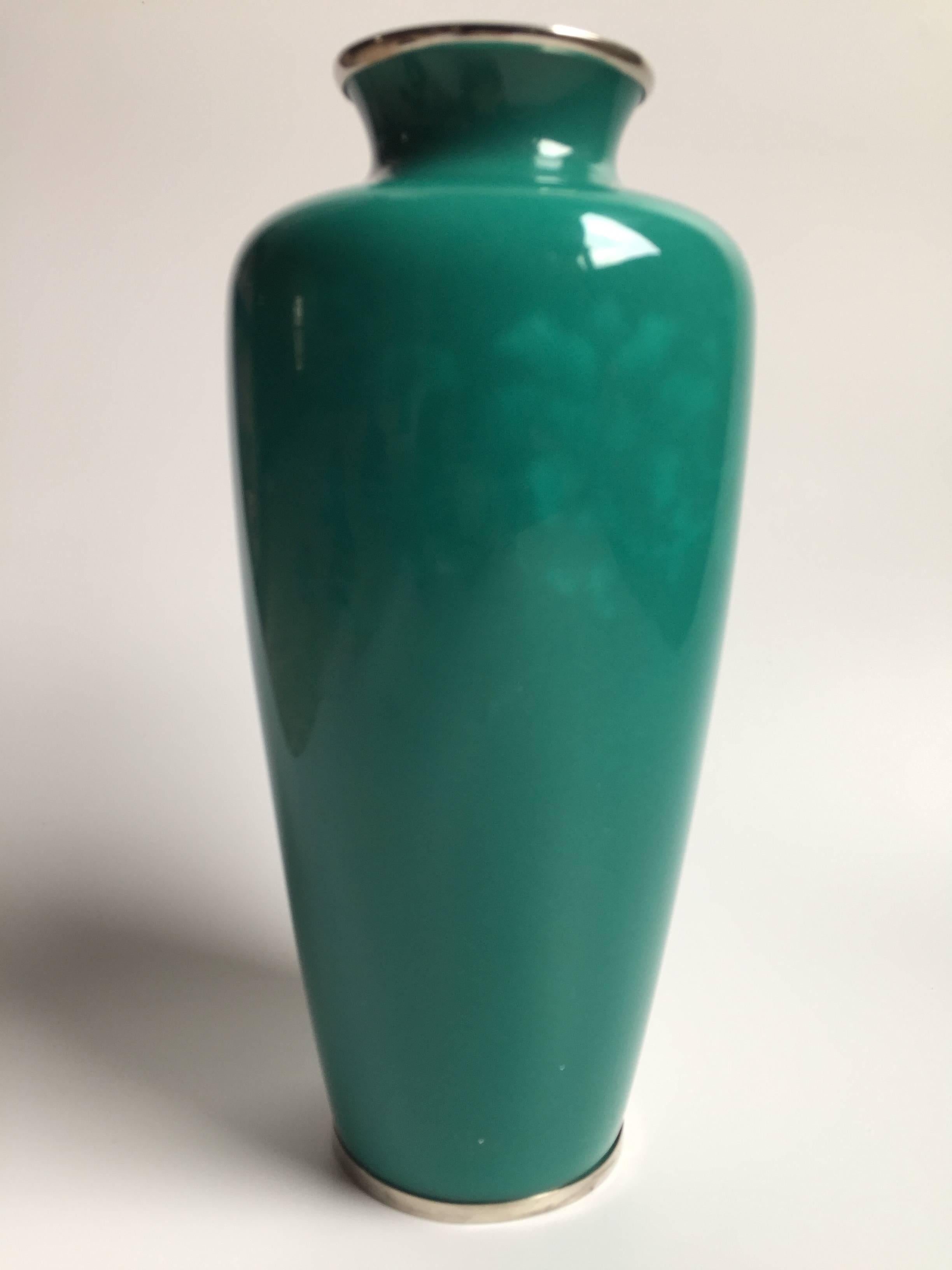 Ando Jubei Celadon Japanese Cloisonne Vase, Signed 3