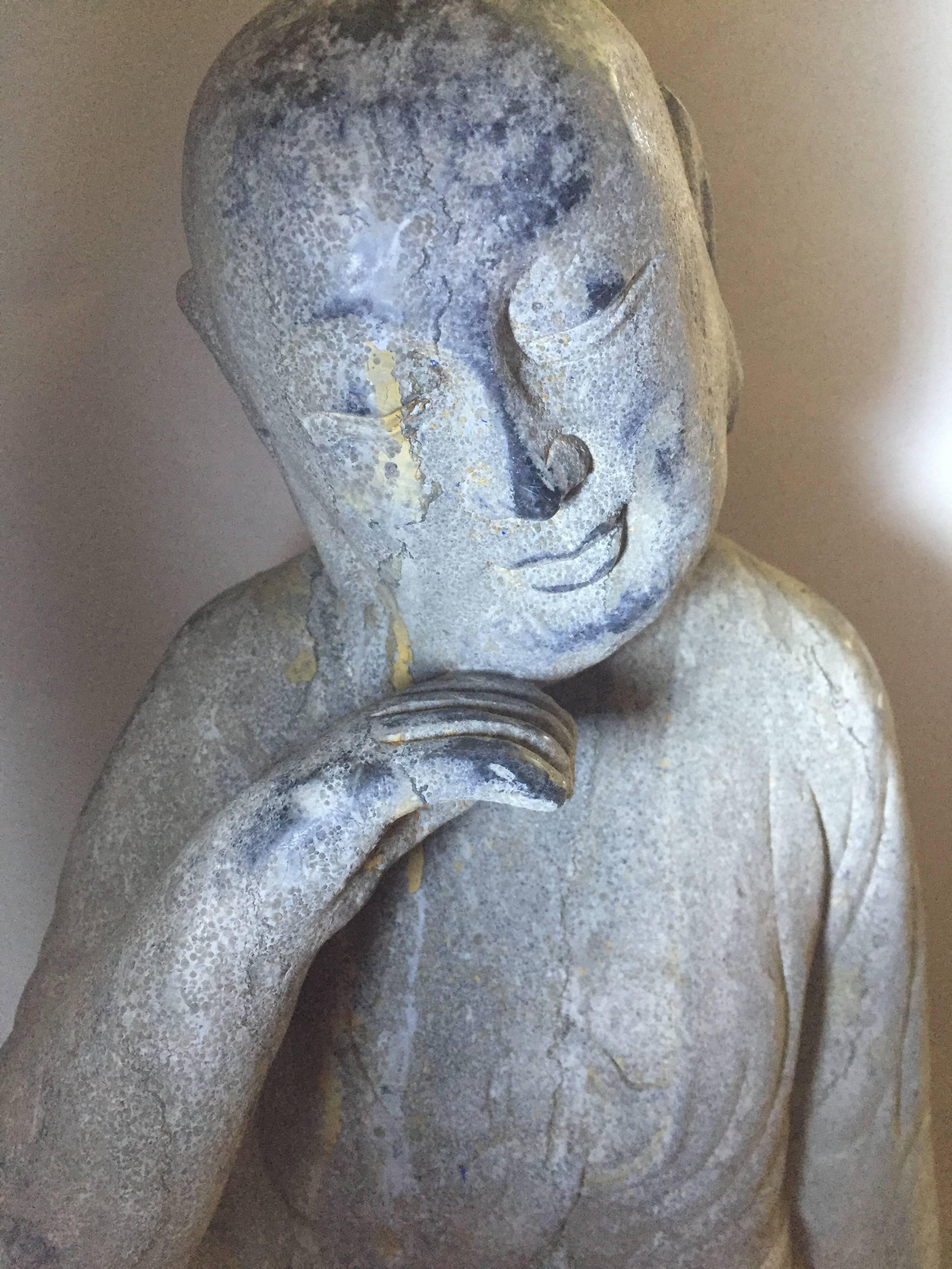Chinese Antique Stone Buddha, Contemplative, 19th Century For Sale